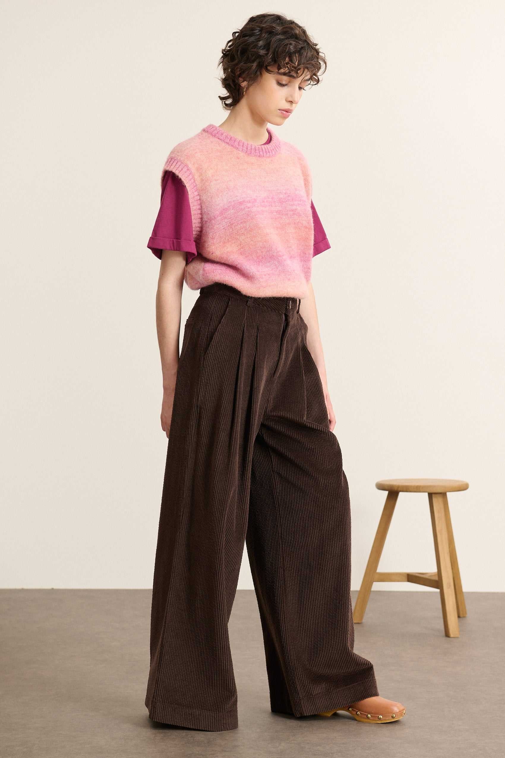 High-waisted wide-leg corduroy trousers with pleats GARANCE PARIS Brown