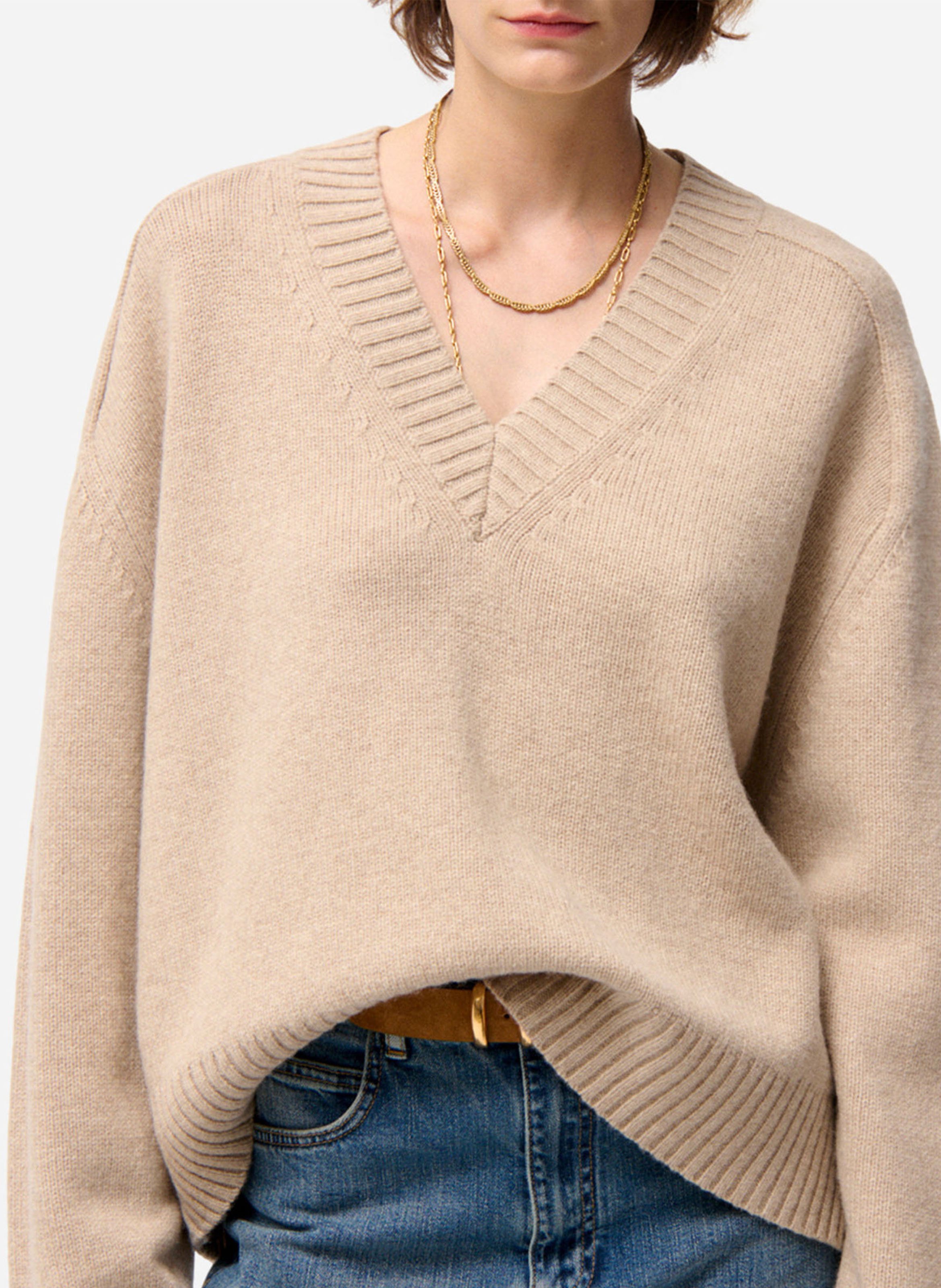 Pull col V e laine VANESSA BRUNO Beige