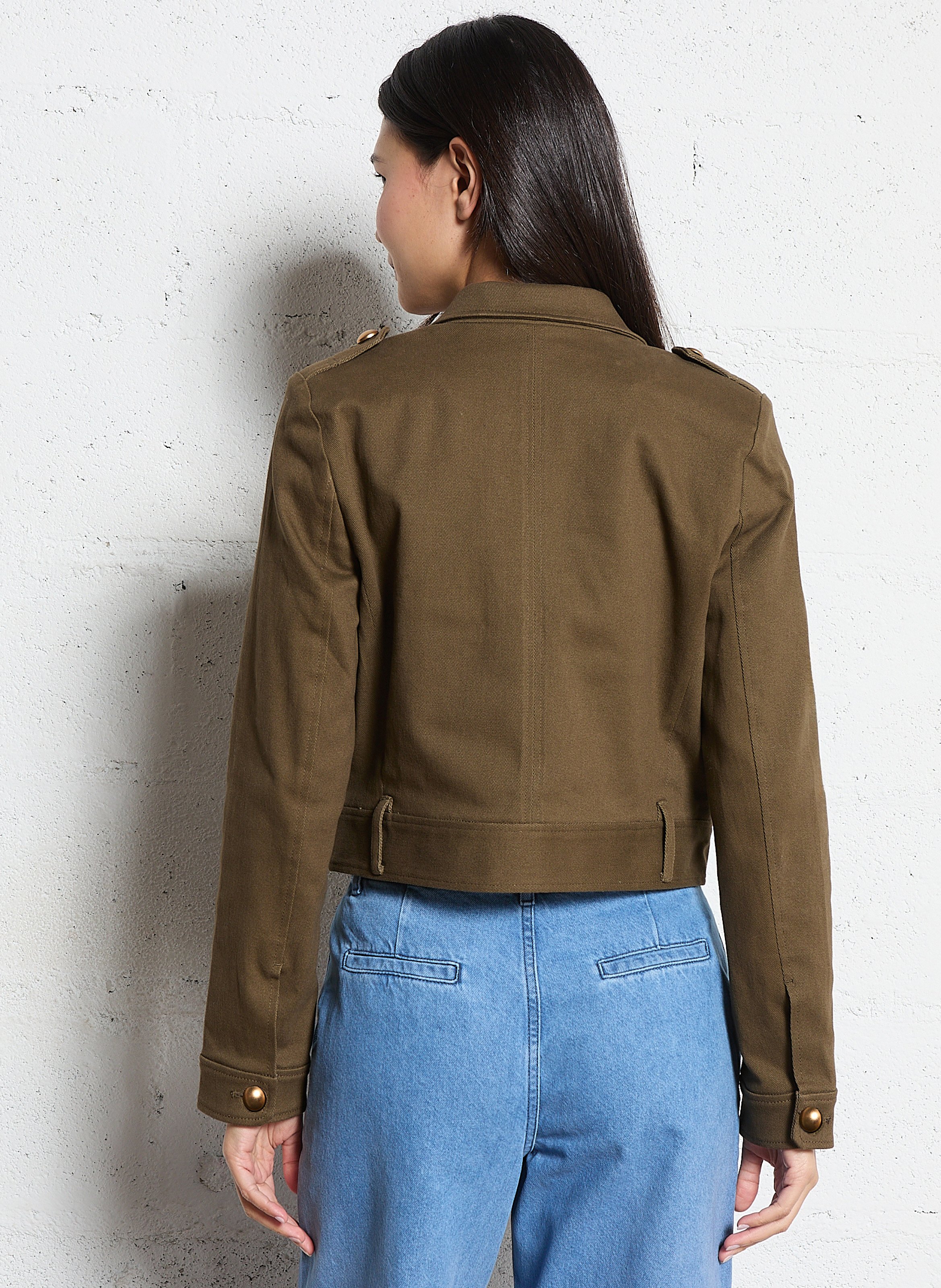 Straight blazer with tailored collar in mixed cotton IKKS Khaki