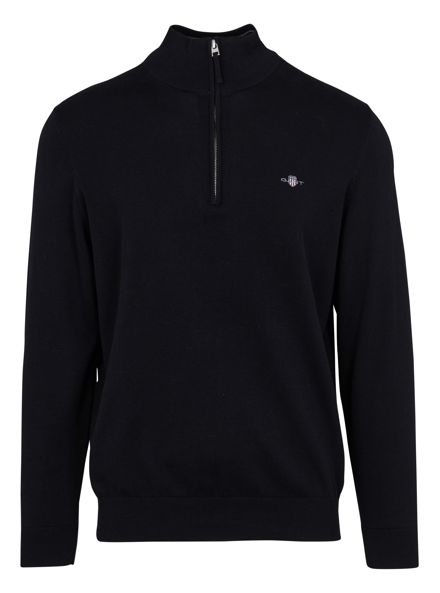 Pull droit col camionneur brodé en coton GANT Noir