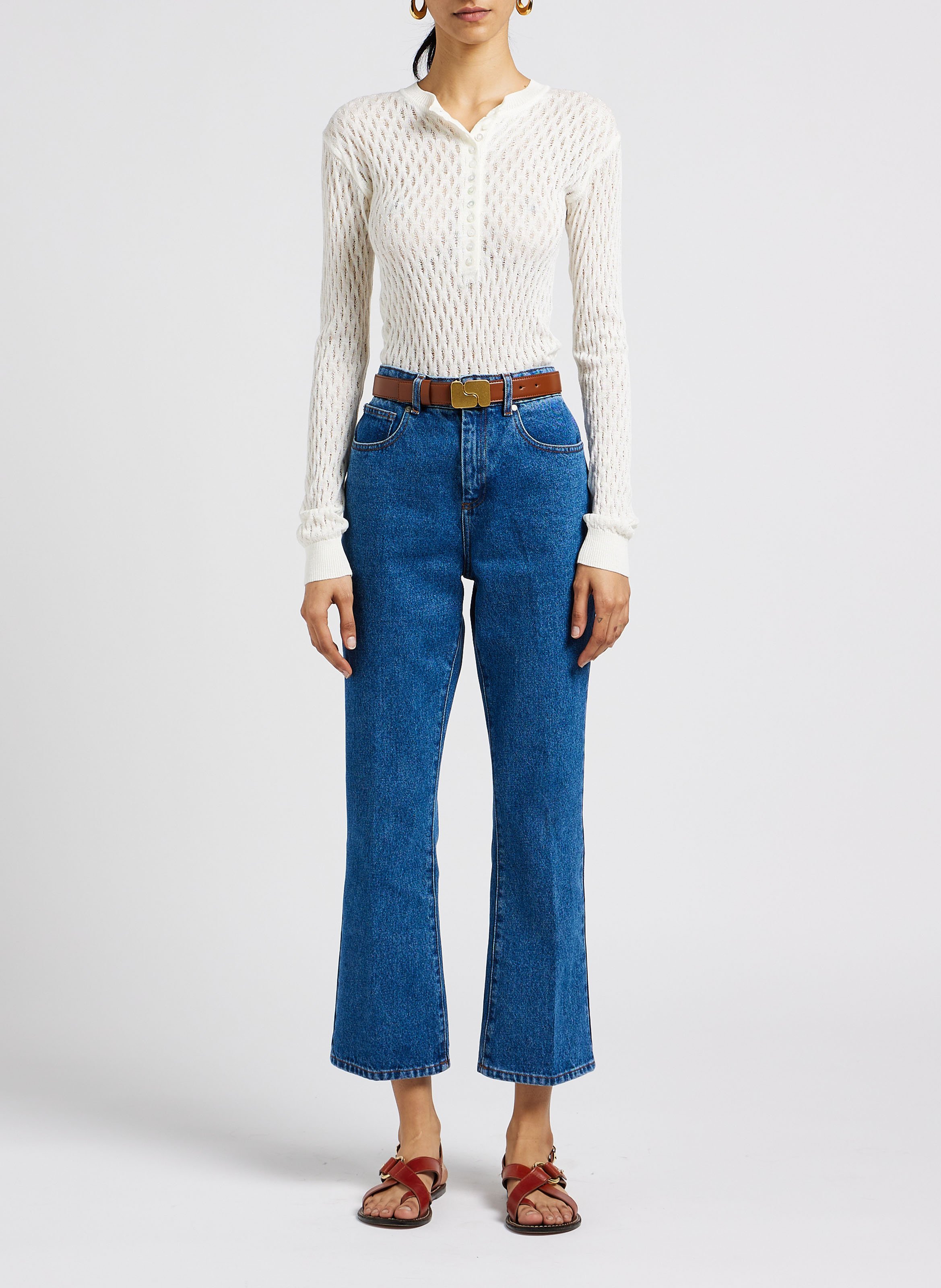 Round-neck openwork knit top MAX&Co. White