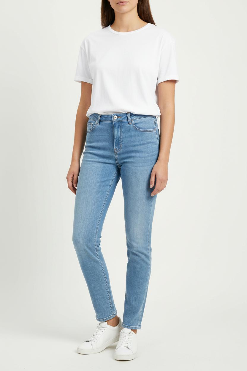 Cropped slim jeans with studs TARA JARMON - Seconde Main Blue