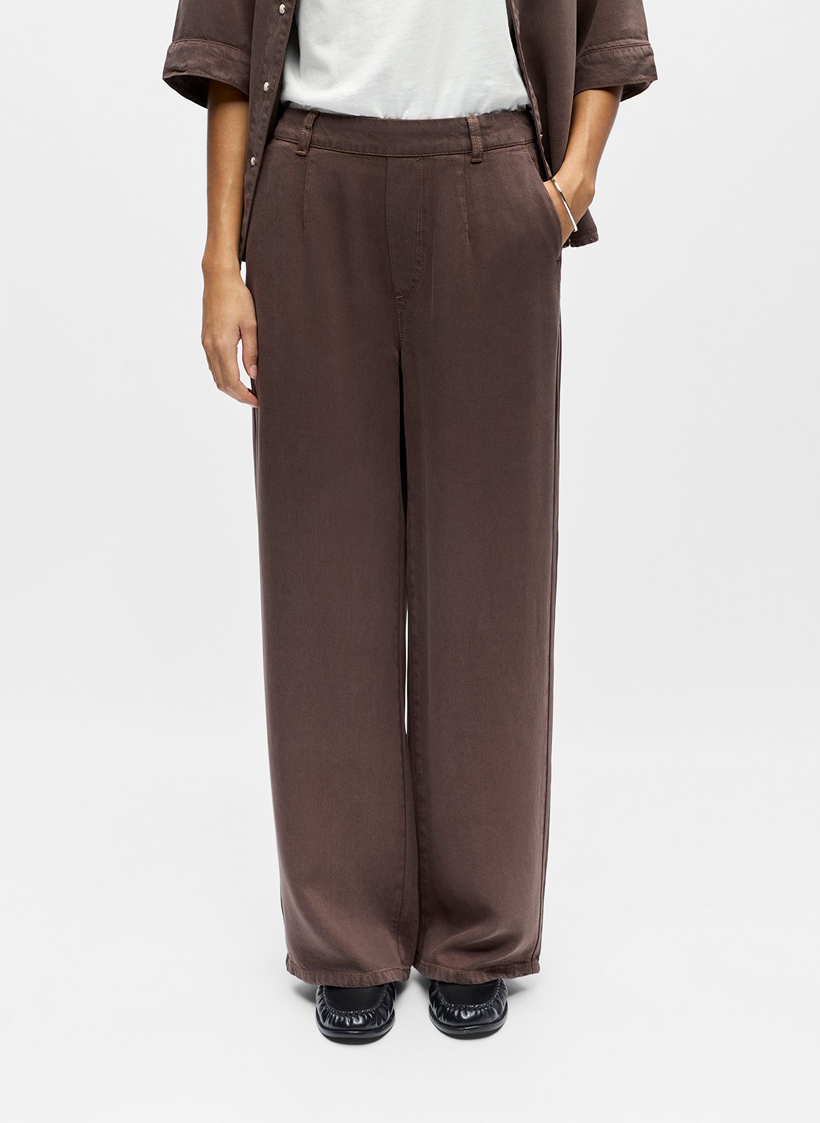 Elastische Wide Leg Hose OBJECT Braun