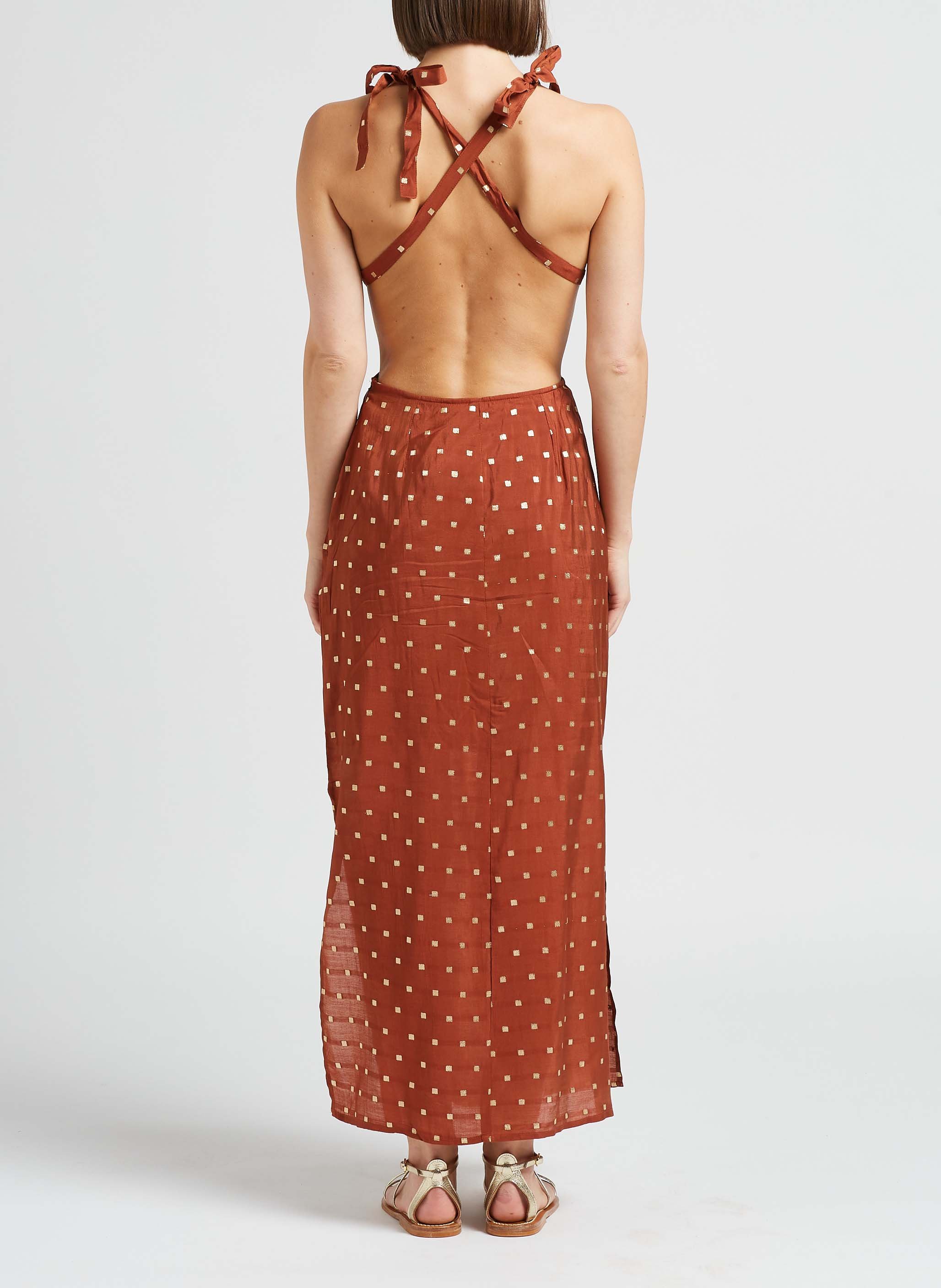 Robe longue dos nu à motifs  SUNDRESS Marron
