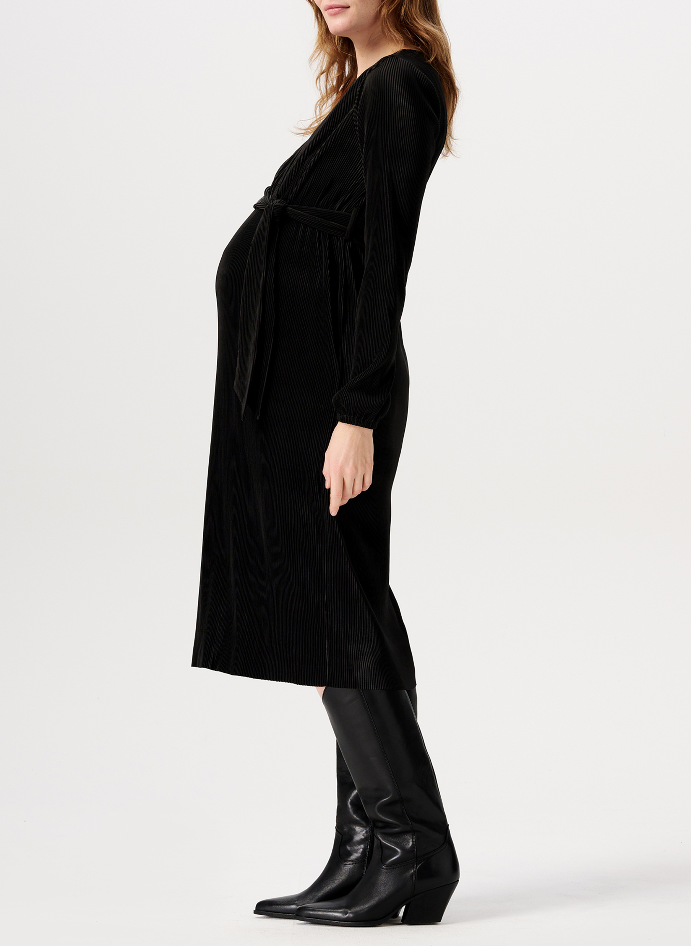 Robe midi de grossesse plissée  NOPPIES Noir
