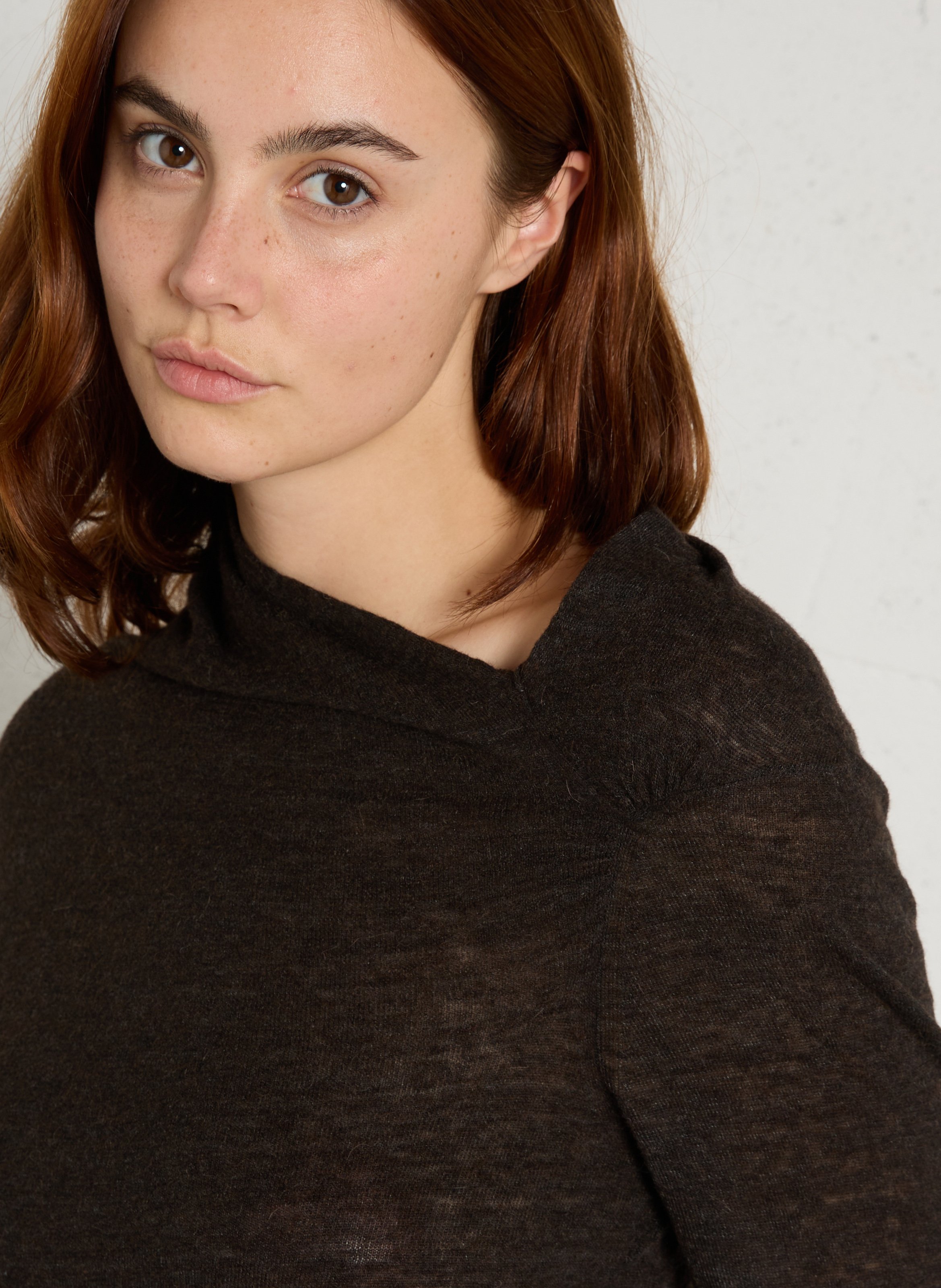 Pullover mit geradem, gerafftem Kragen aus Wollmischung SOEUR Braun