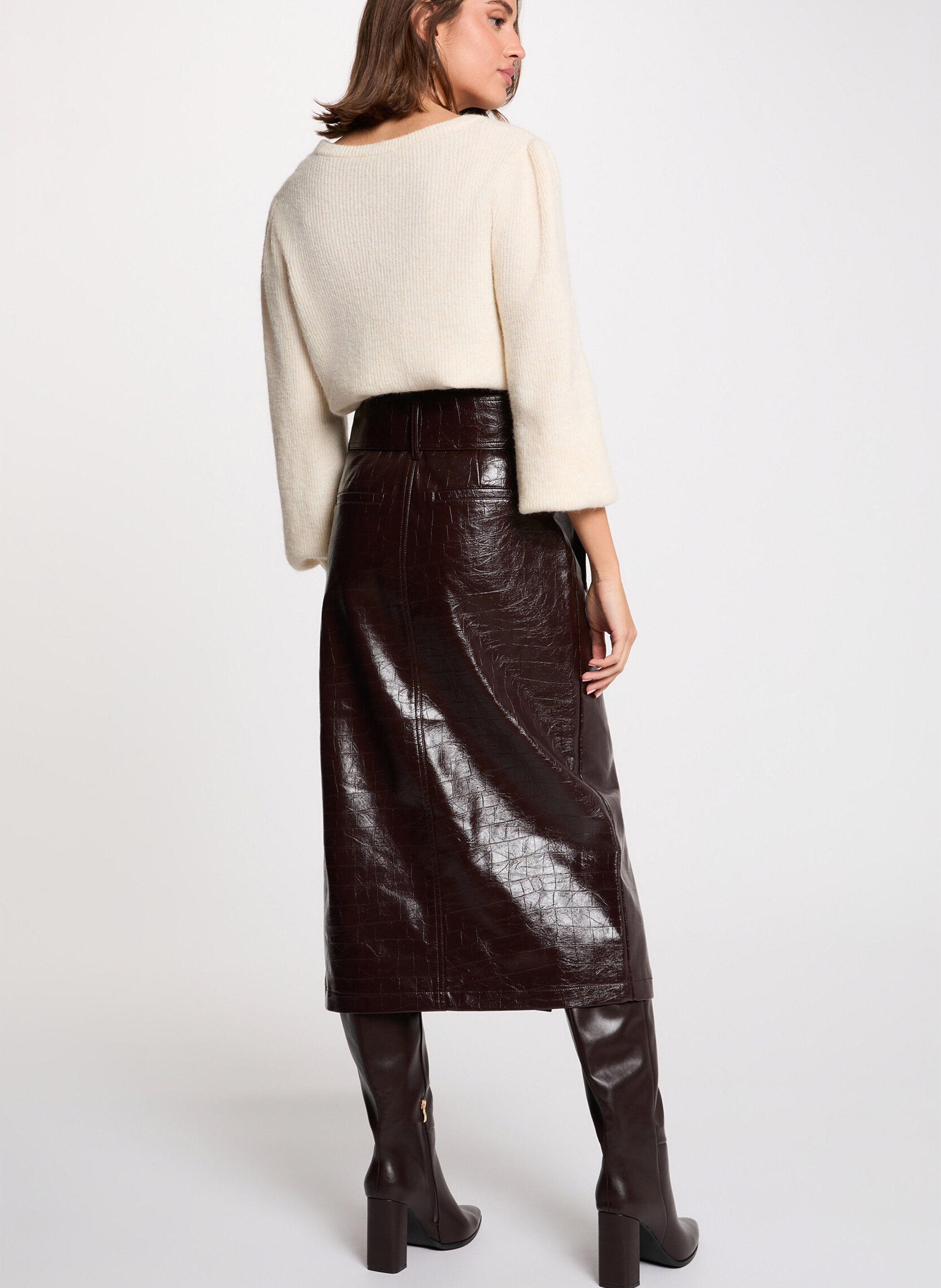 <p>Midi croco faux leather skirt</p> MORGAN Purple