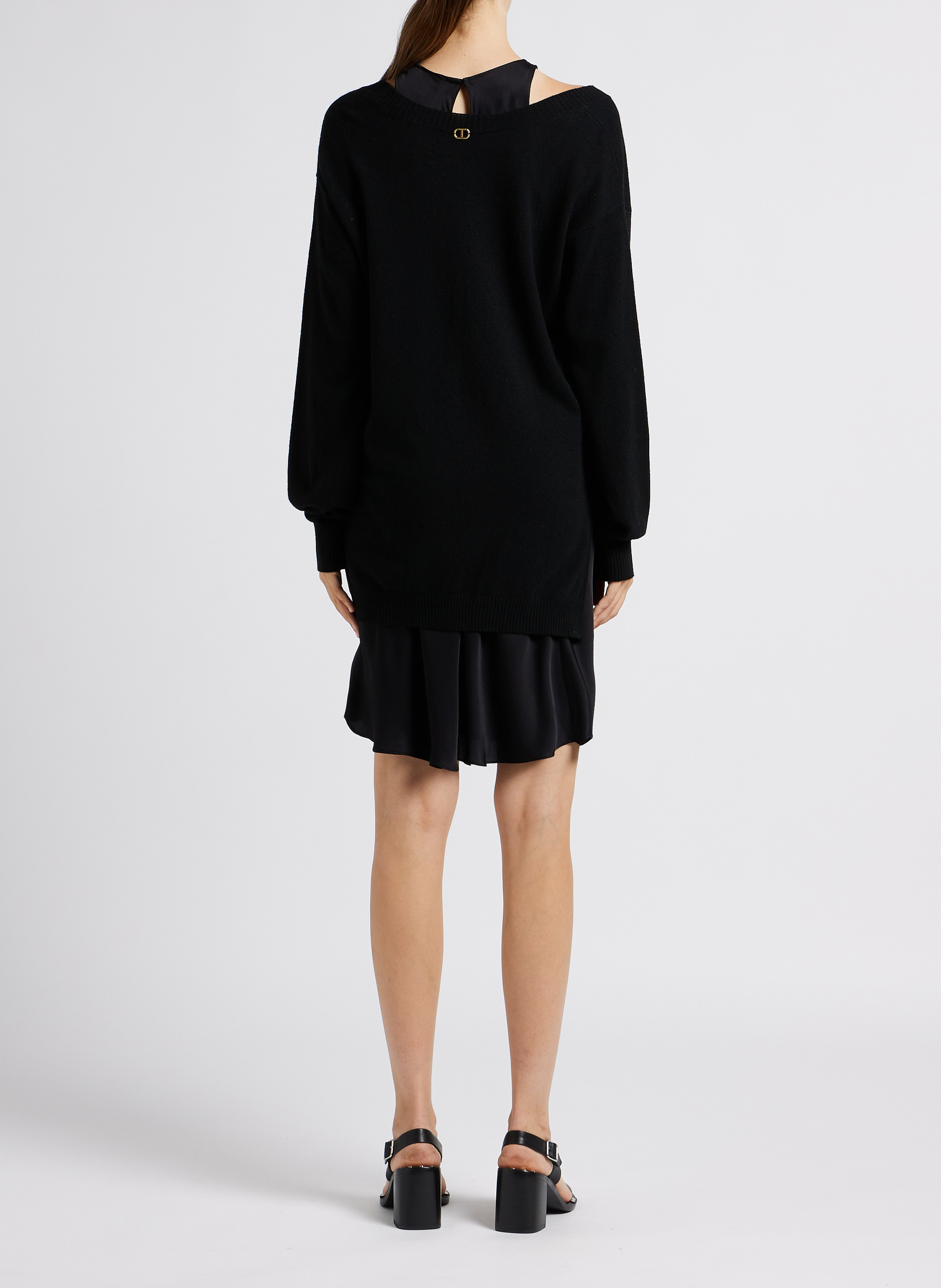 V-neck sweater dress with slip TWINSET Black