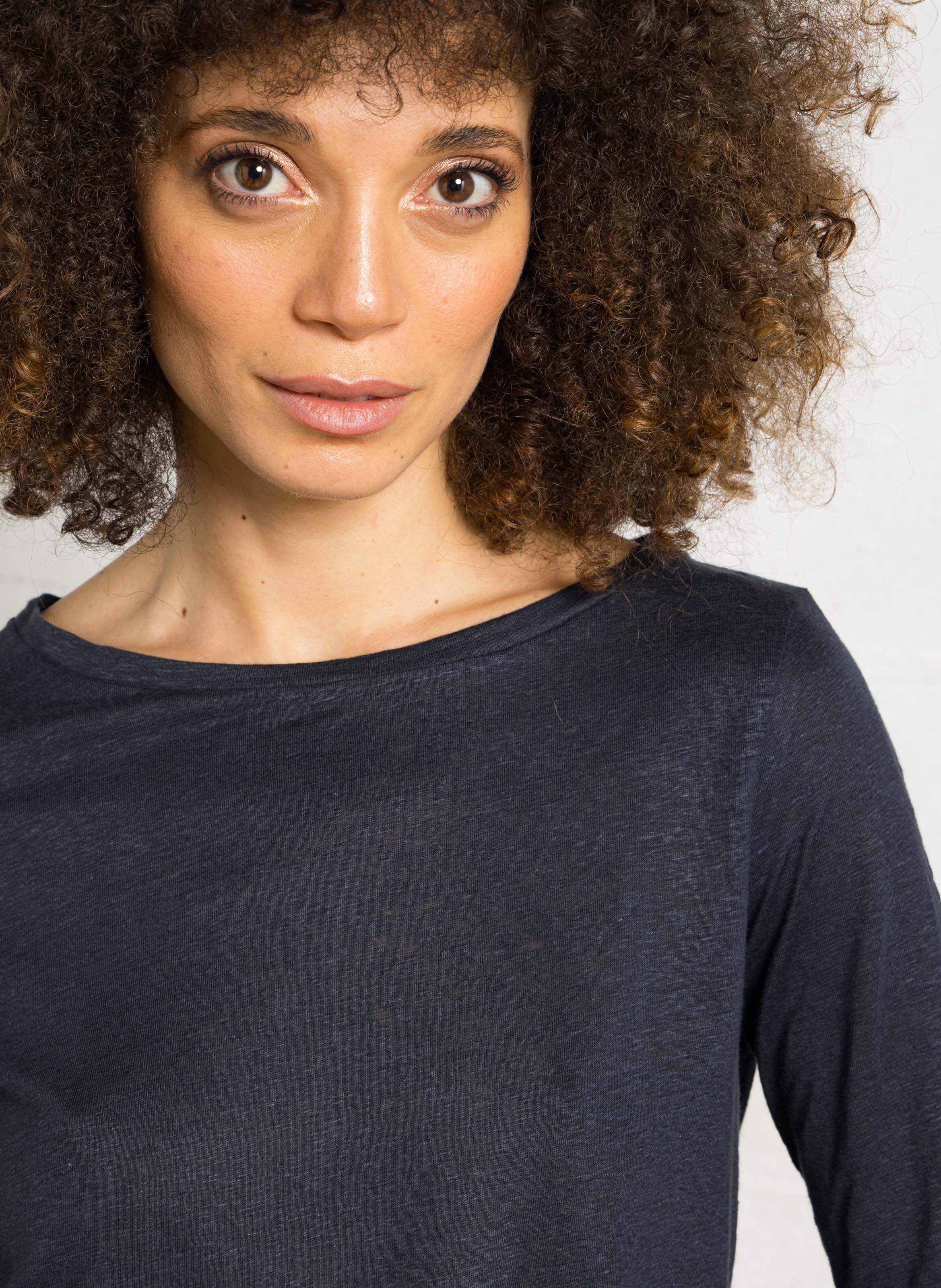 Linnen T-shirt met boothals MAJESTIC FILATURES Blauw