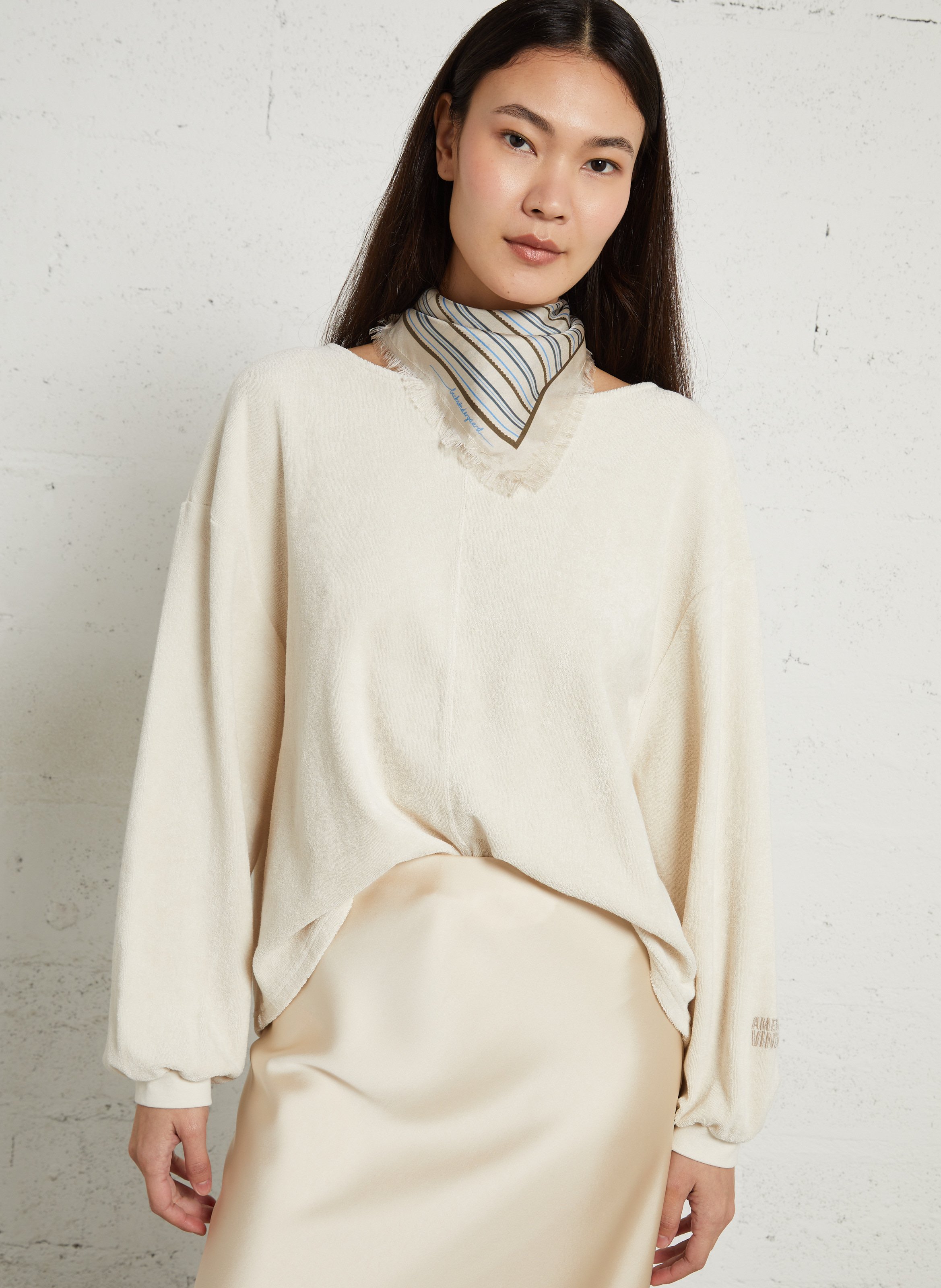 Oversized trui met boothals van katoen en gerecycled katoen. AMERICAN VINTAGE Beige