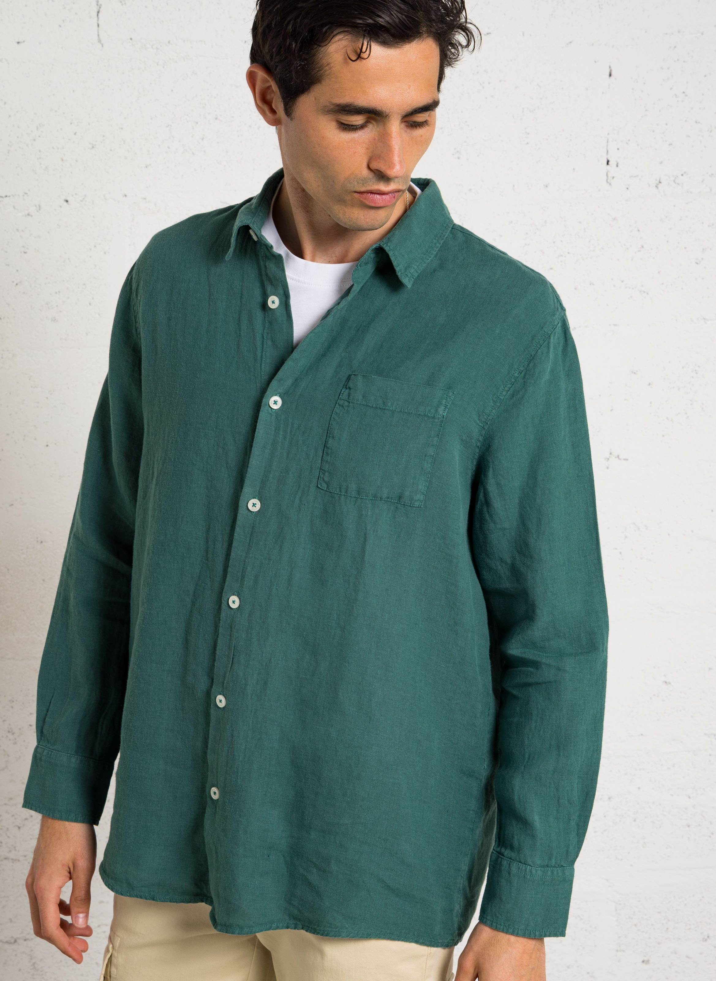 Straight linen shirt with classic collar ARMOR LUX Green
