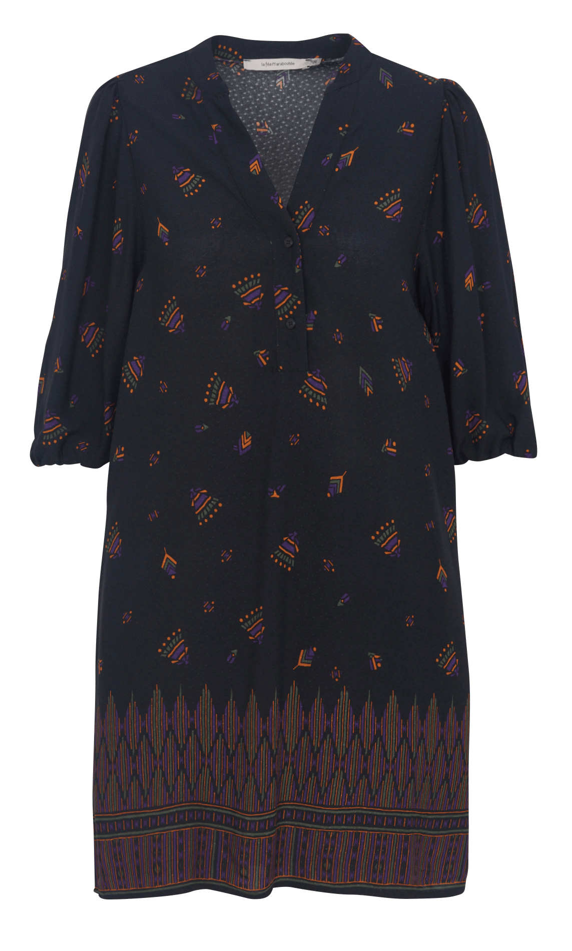 Robe courte col tunisien  LA FEE MARABOUTEE Noir