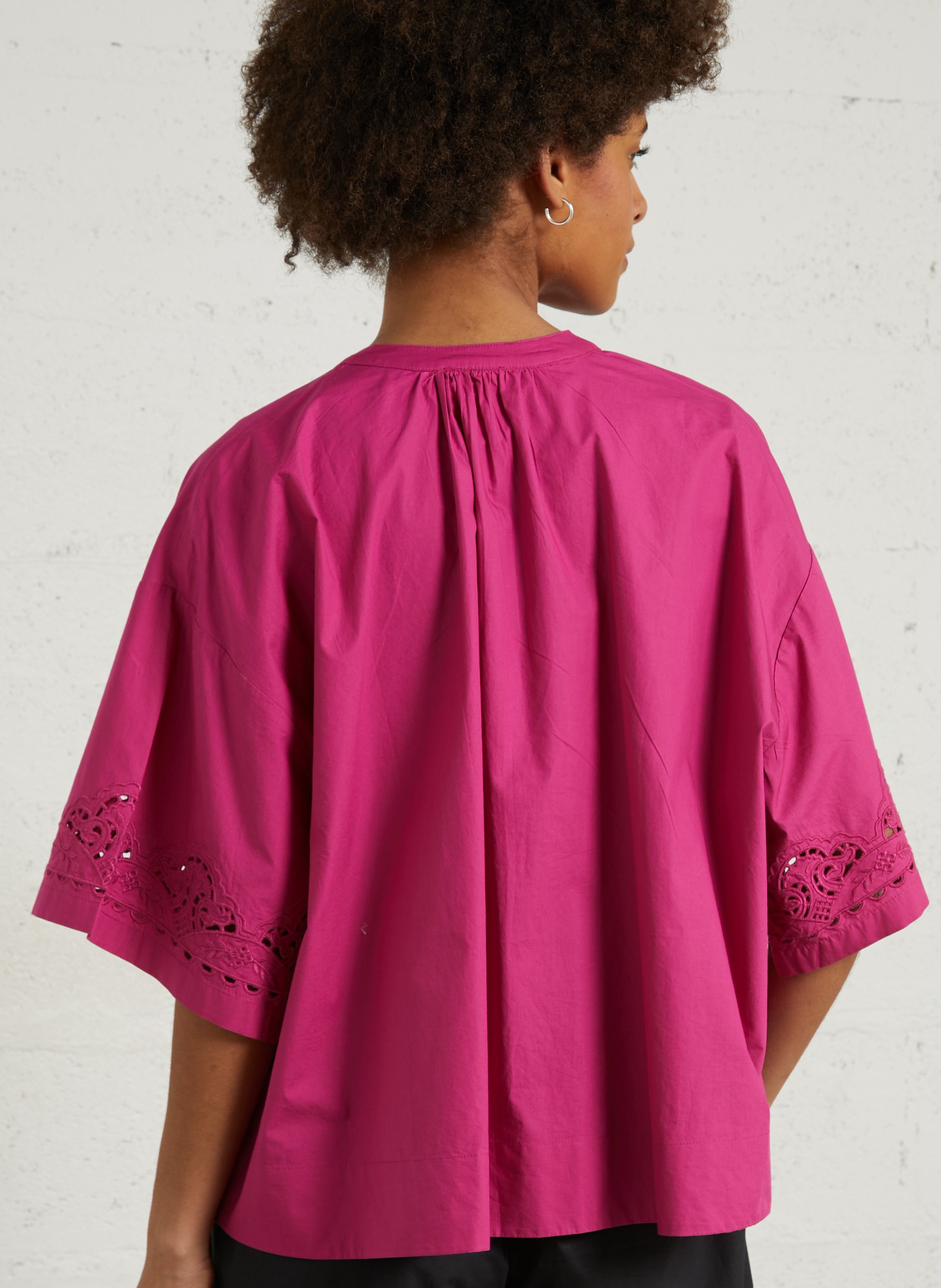 Loose round neck shirt with openwork embroidery in organic cotton LOUISE MISHA Pink
