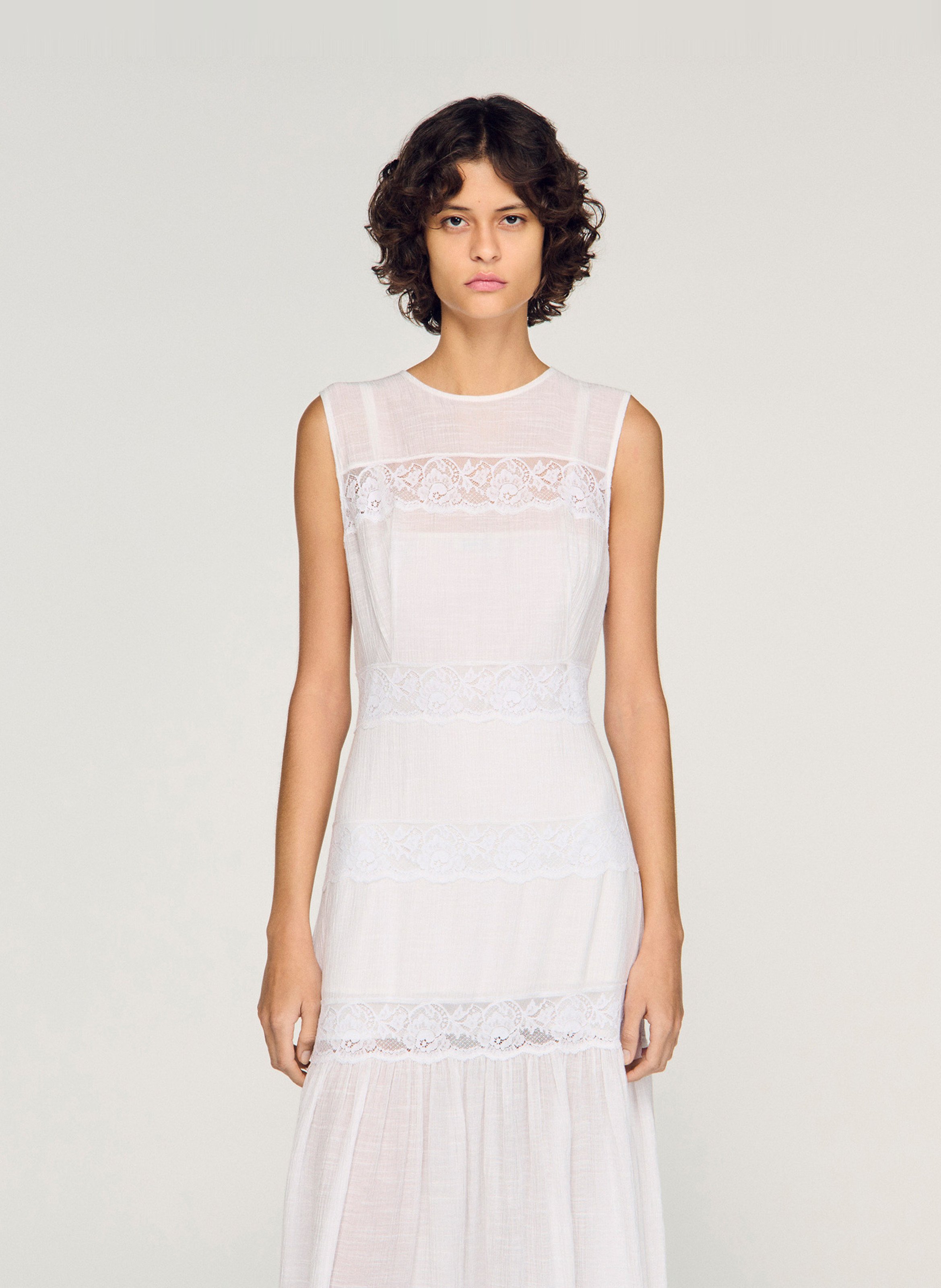 Lange jurk met ronde hals SANDRO Wit