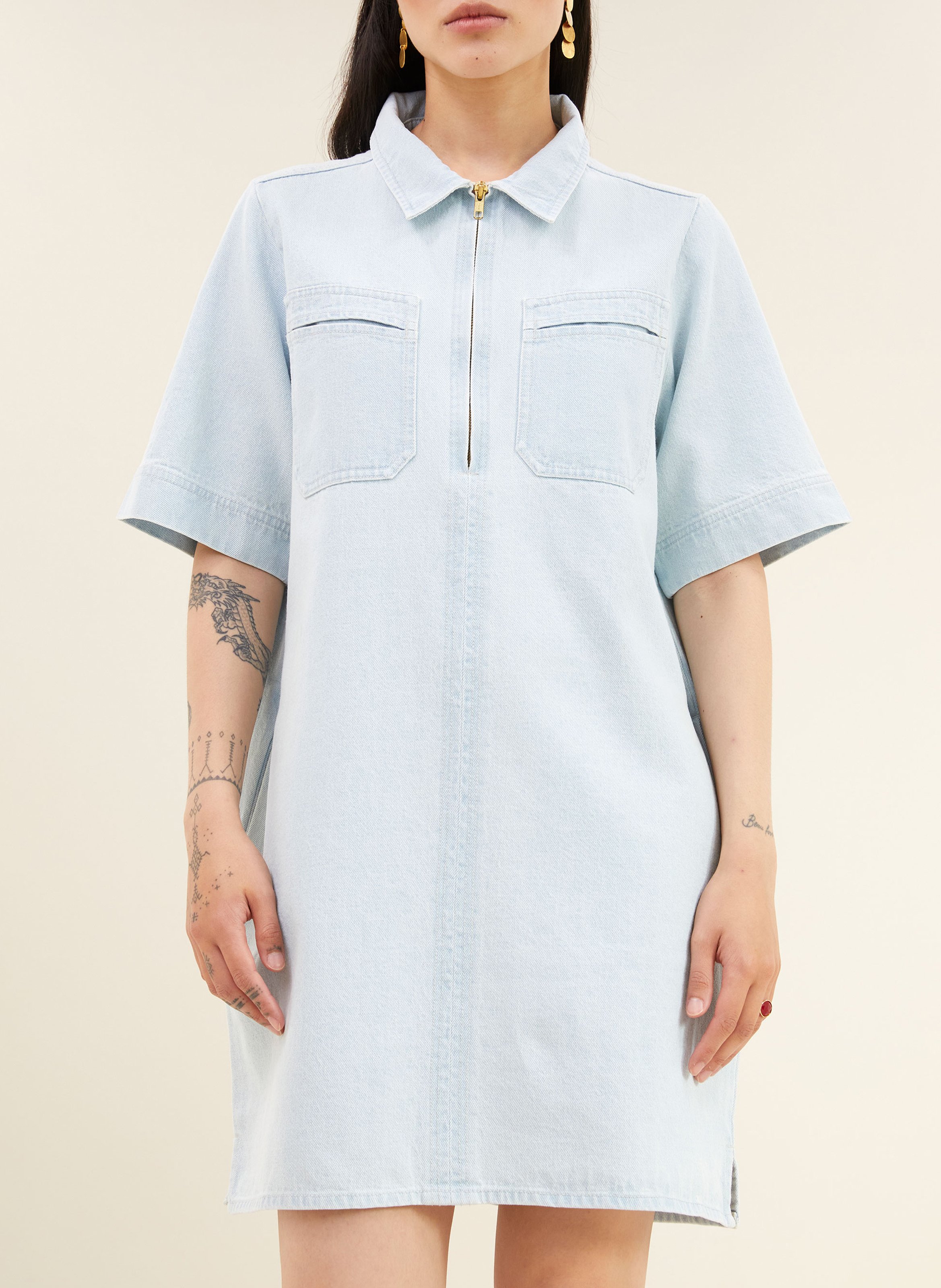 Robe courte col classique en coton BY BAR Bleu