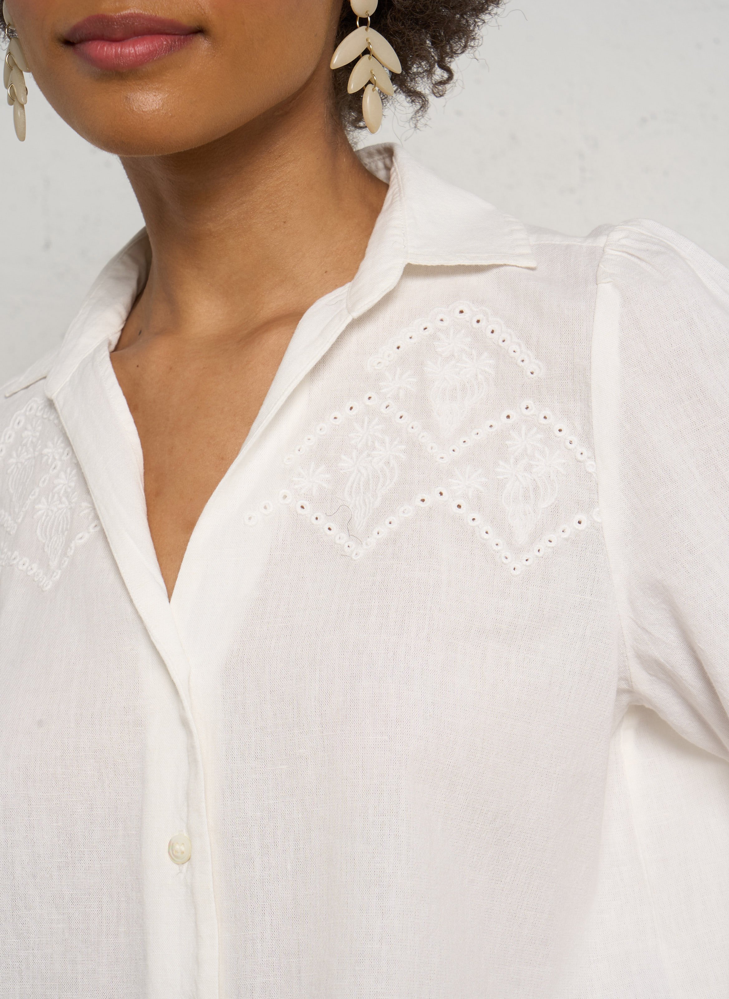 Gerade geschnittenes Hemd aus Baumwolle und Leinen DES PETITS HAUTS Beige