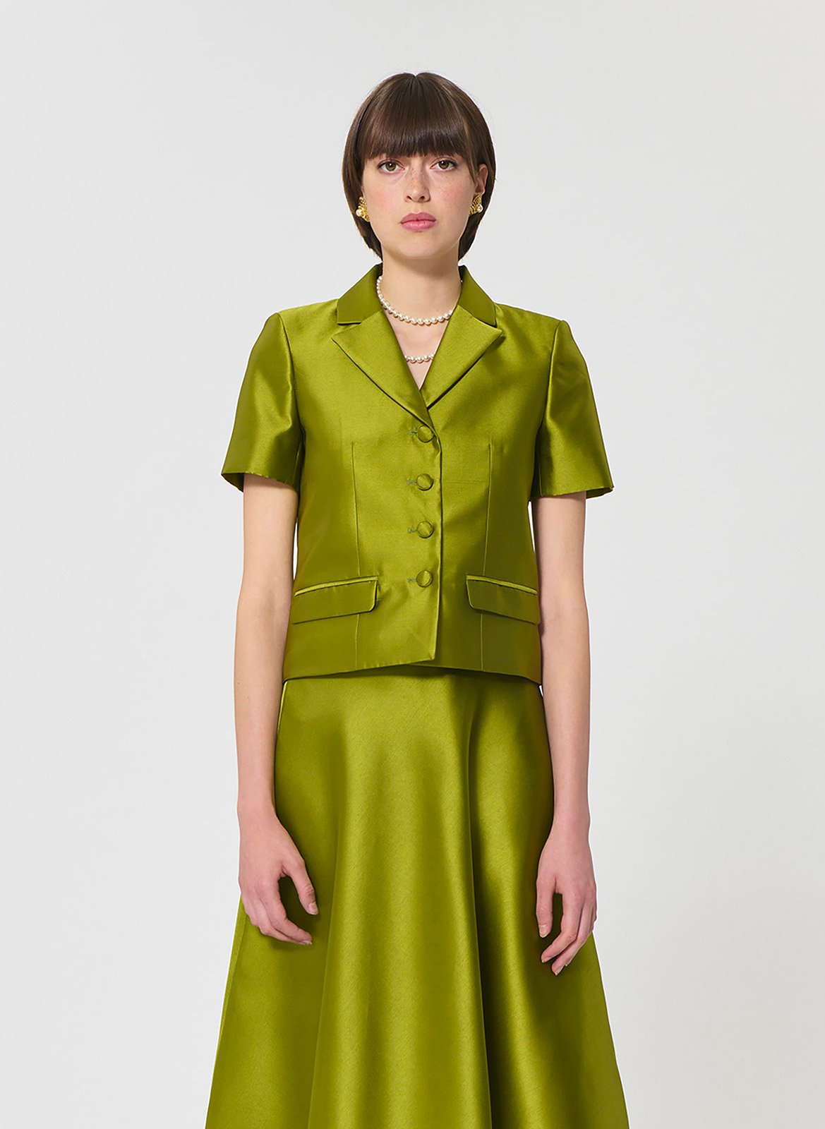 Cotton-blend cardigan with tailored collar TARA JARMON Green