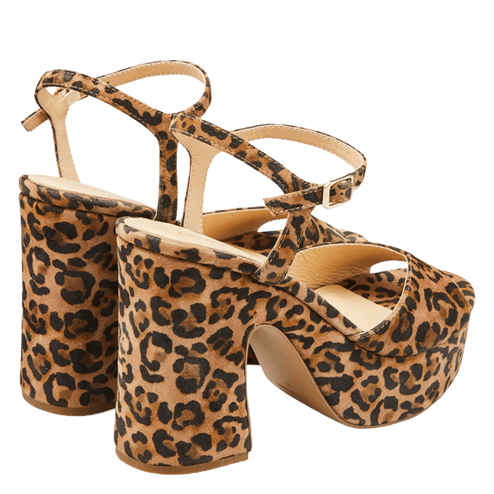 Leopard Print Velvet Leather Heeled Sandals COSMOPARIS Beige