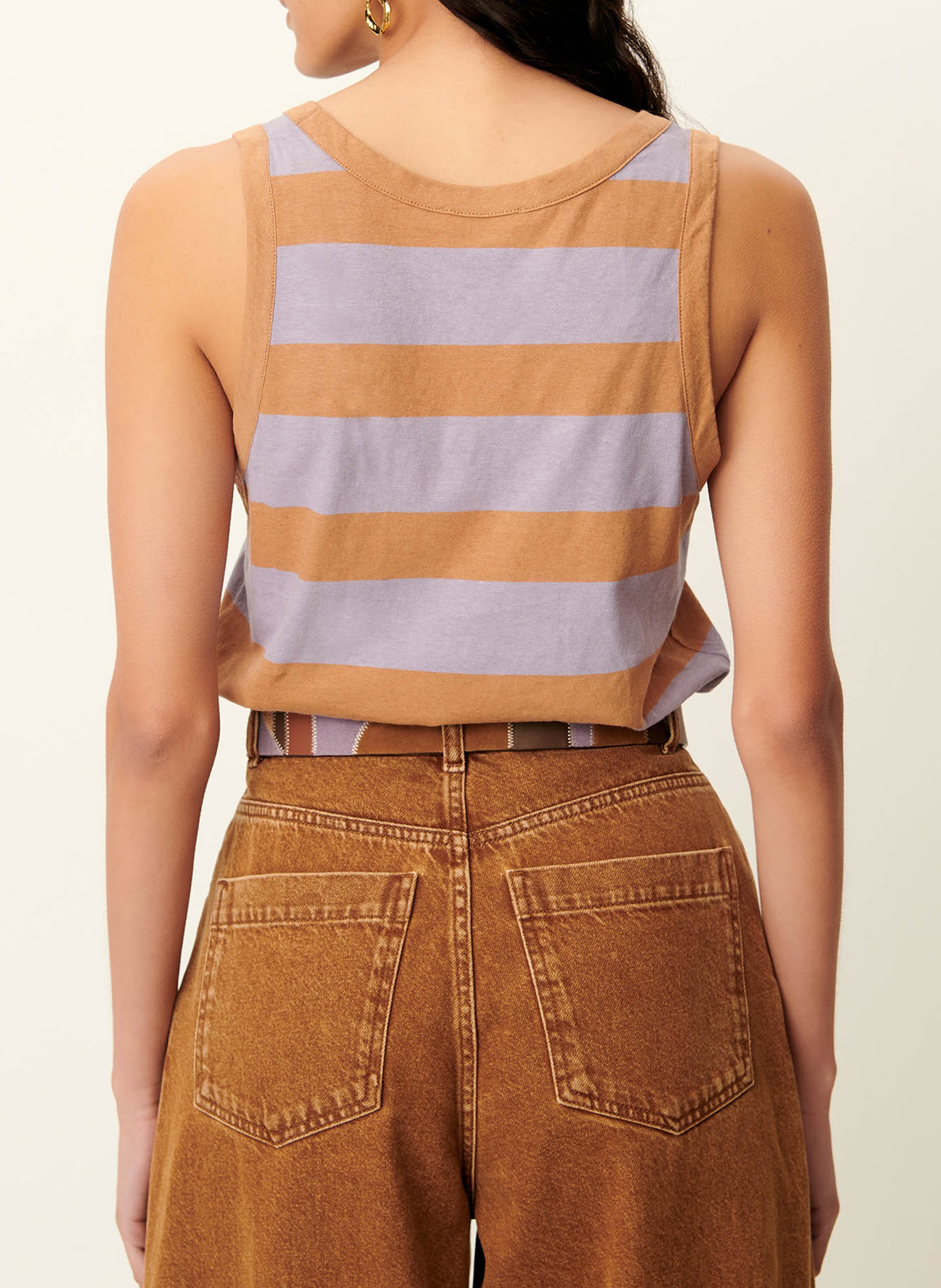 Organic cotton and linen tank top with wide stripes SESSUN Purple