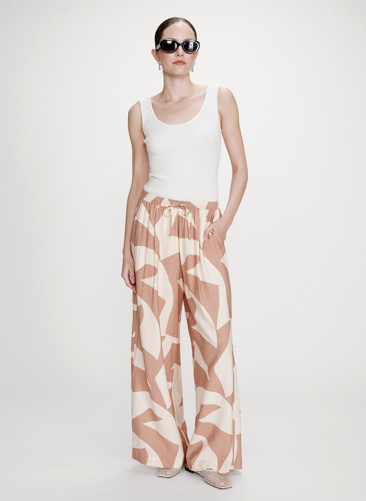 Pantalon large taille mi-haute imprimé GRACE ET MILA Marron