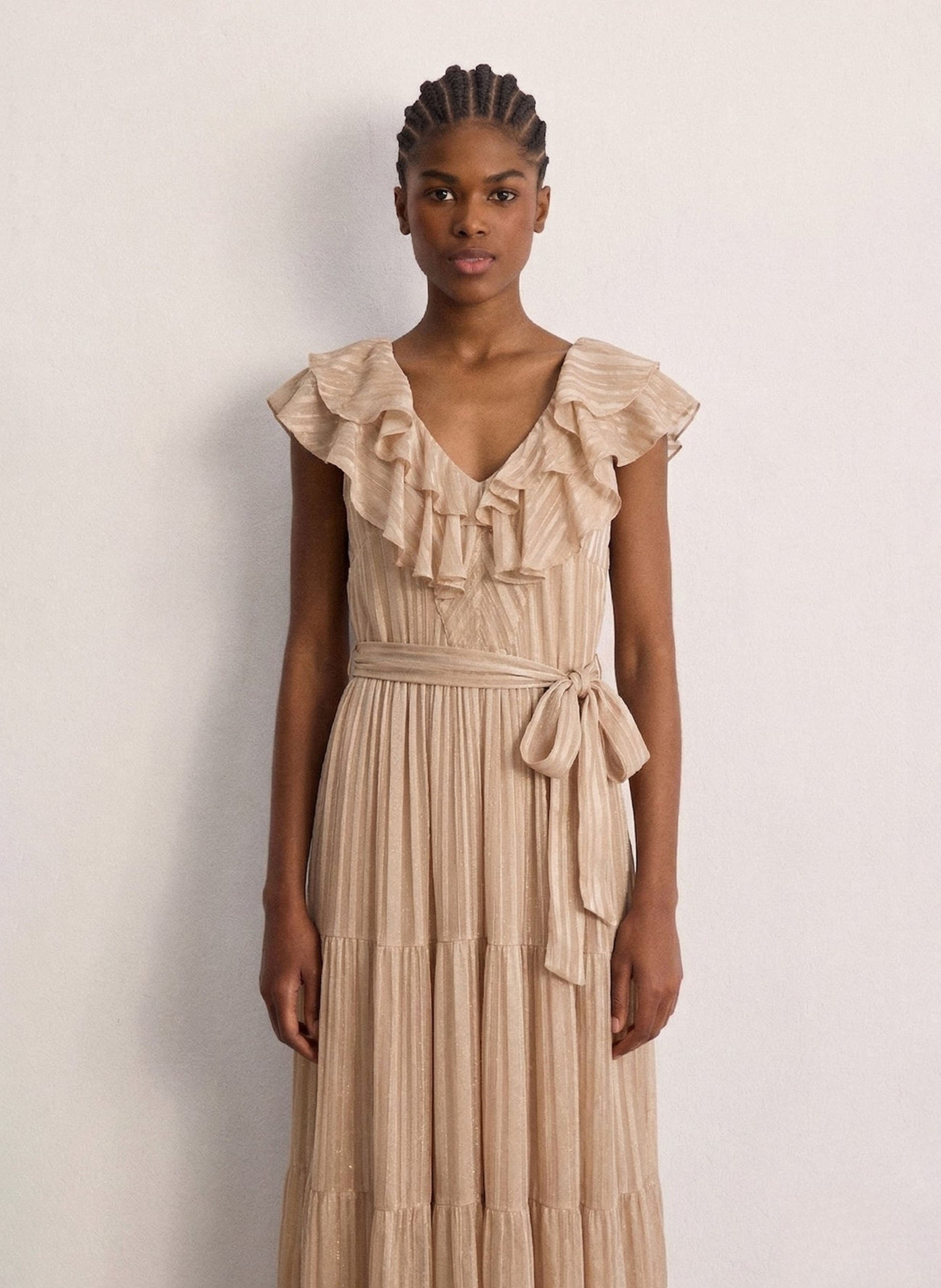 Striped ruffled maxi dress PABLO Beige