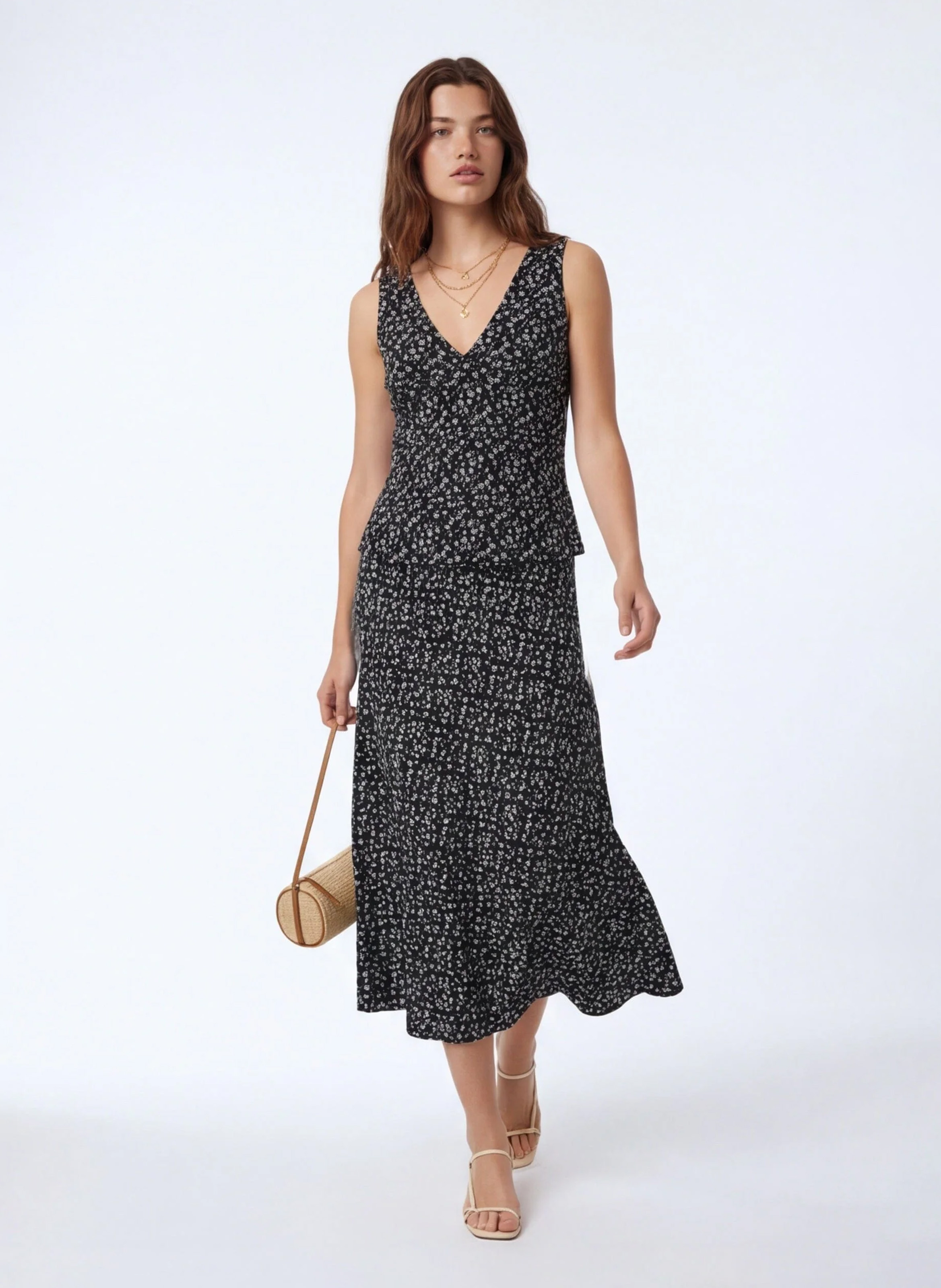 Geblümter Midirock KOOKAI Schwarz