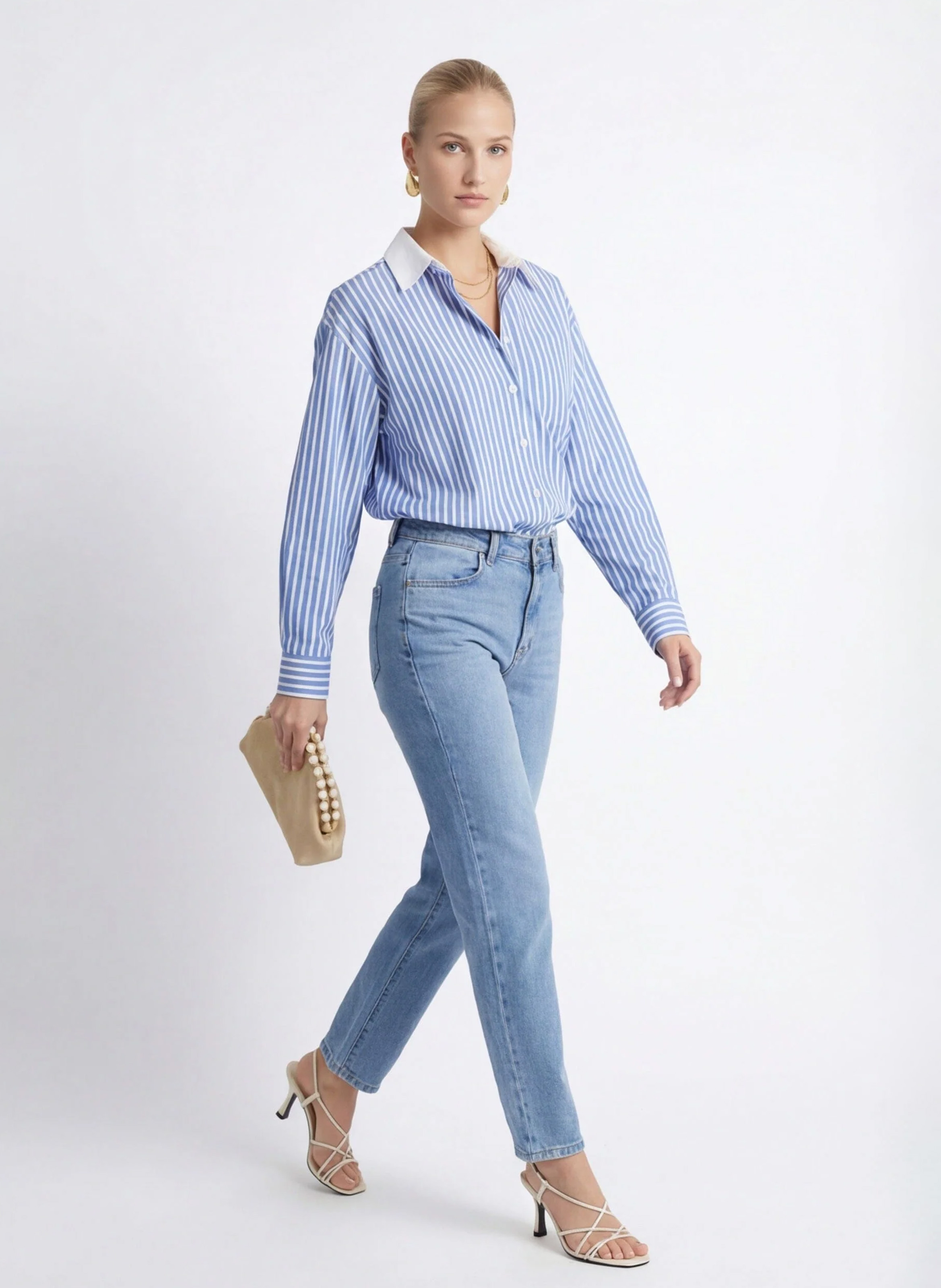 Chemise droite col classique en coton rayé KOOKAI Bleu