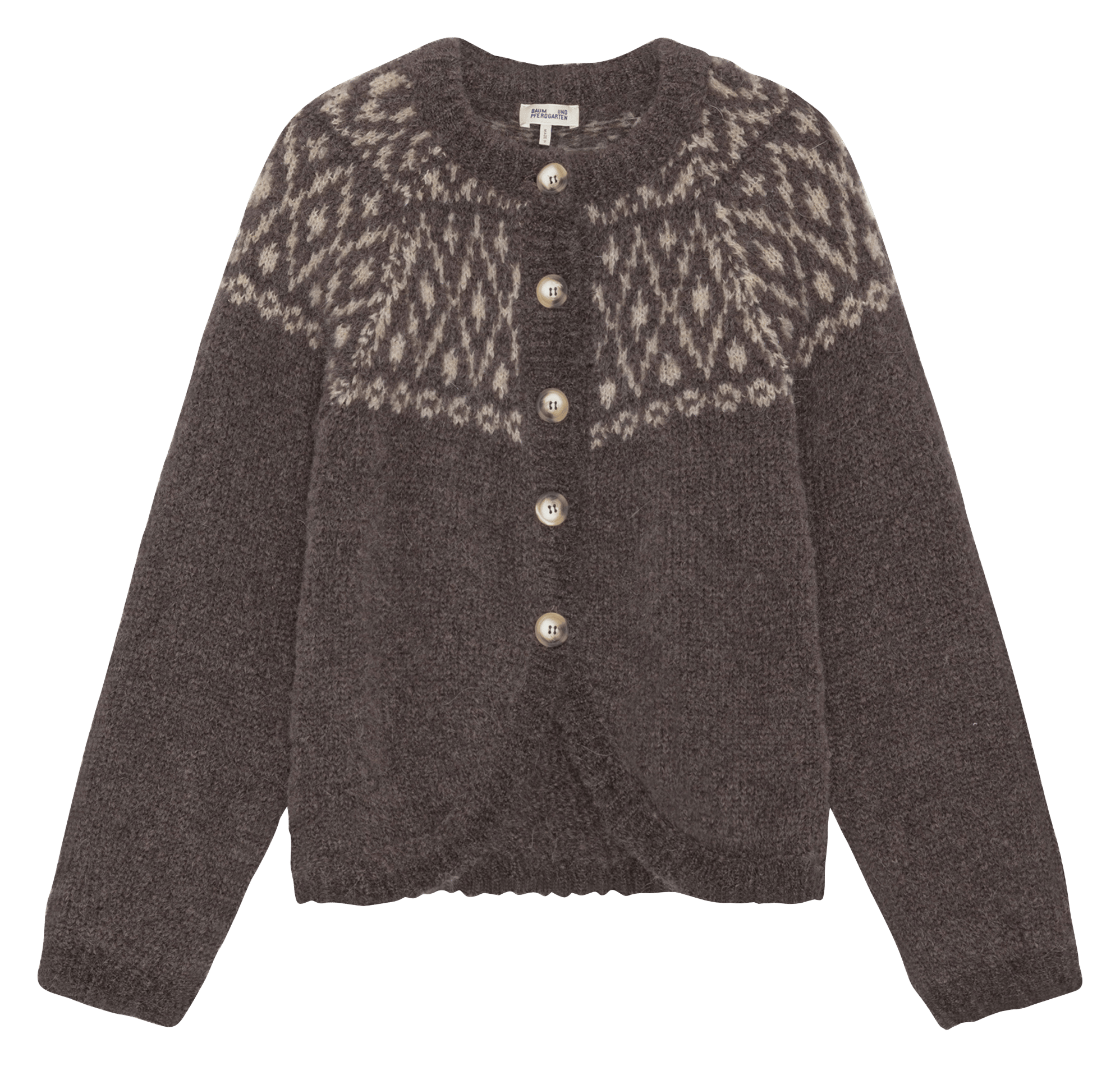 Oversized cardigan met print in gemengde wol BAUM UND PFERDGARTEN Bruin