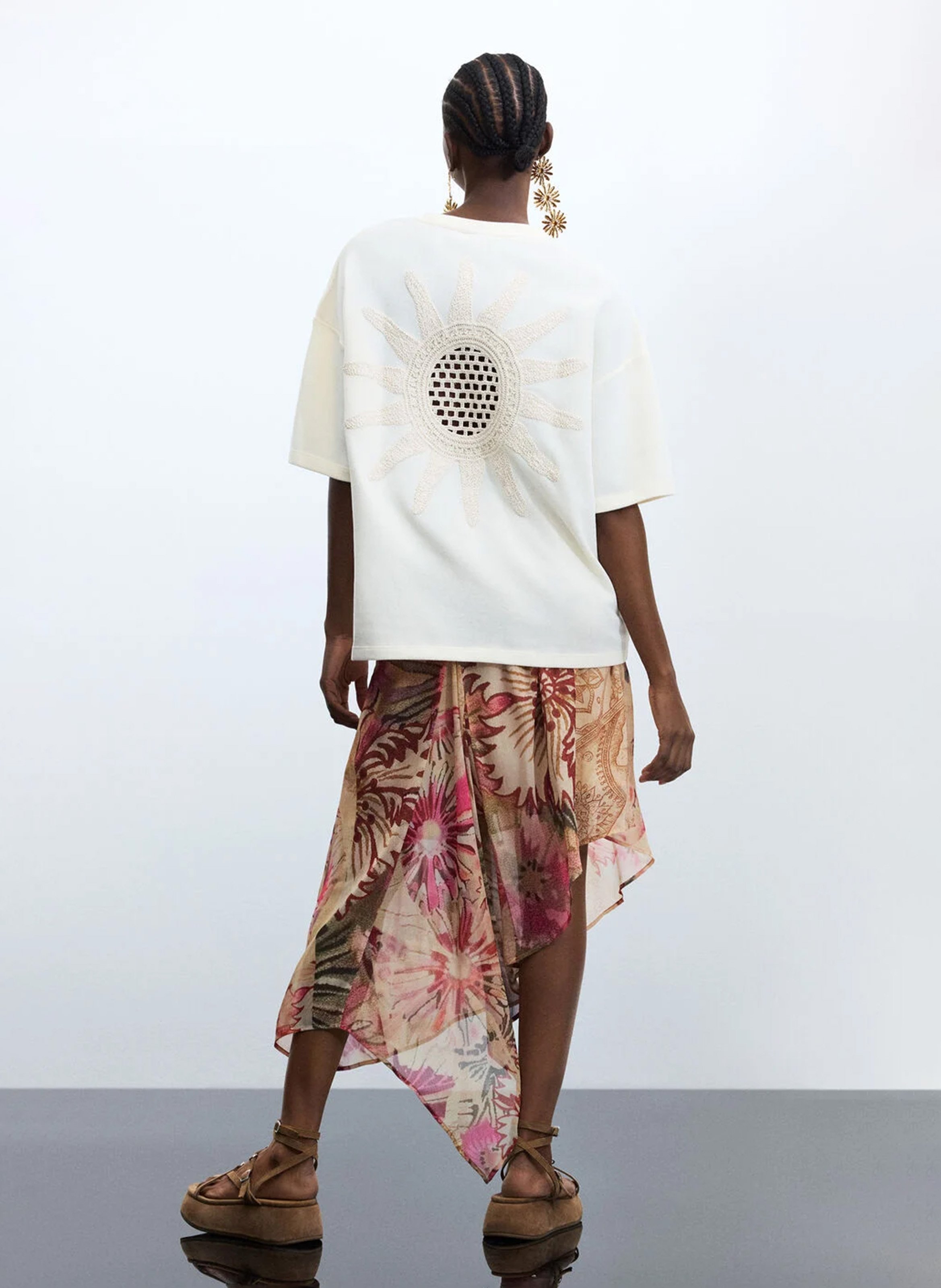 Tee-shirt droit col rond en coton mélangé DESIGUAL Blanc