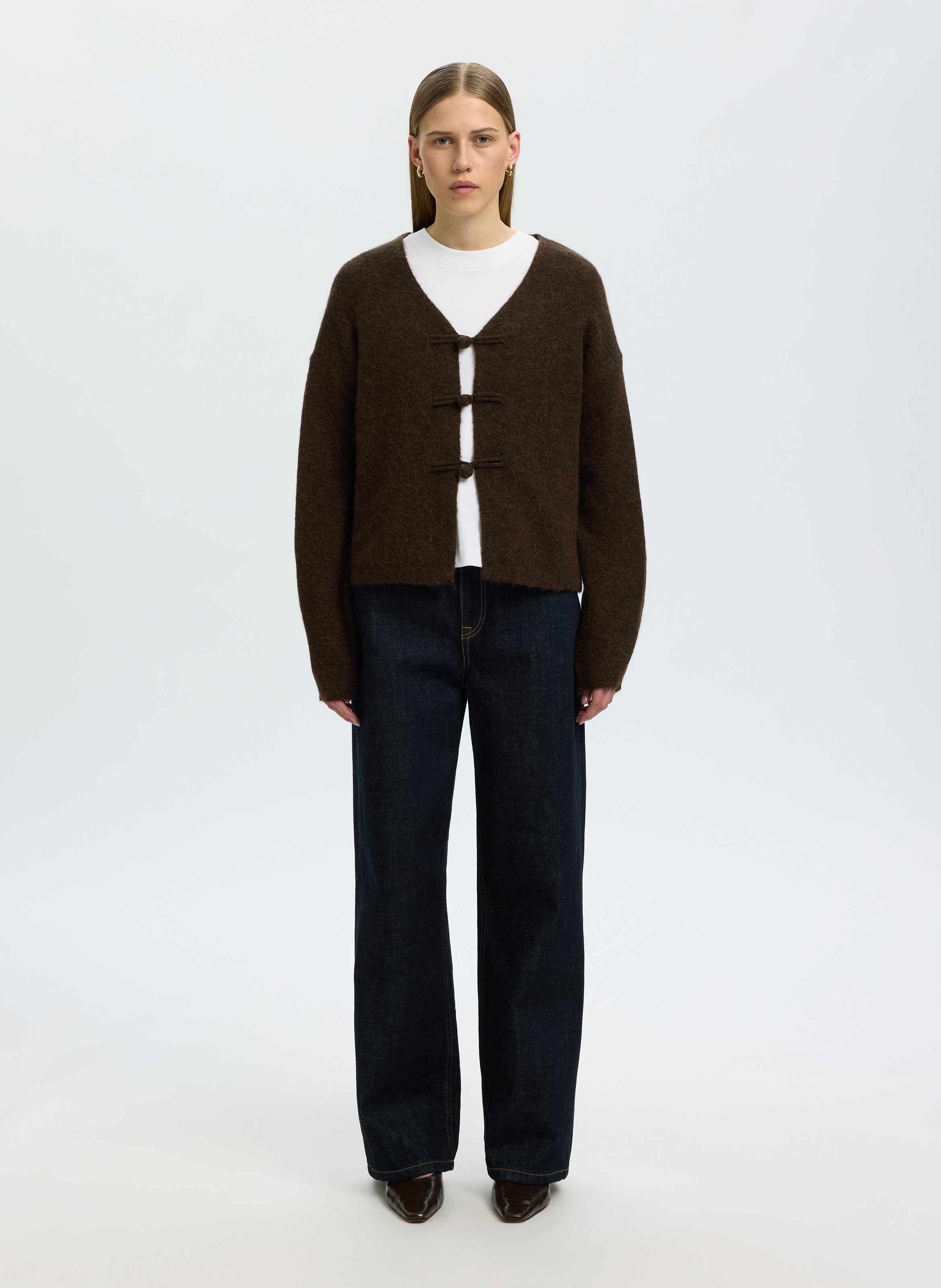 Vest met V-hals | wolblend SELECTED Bruin