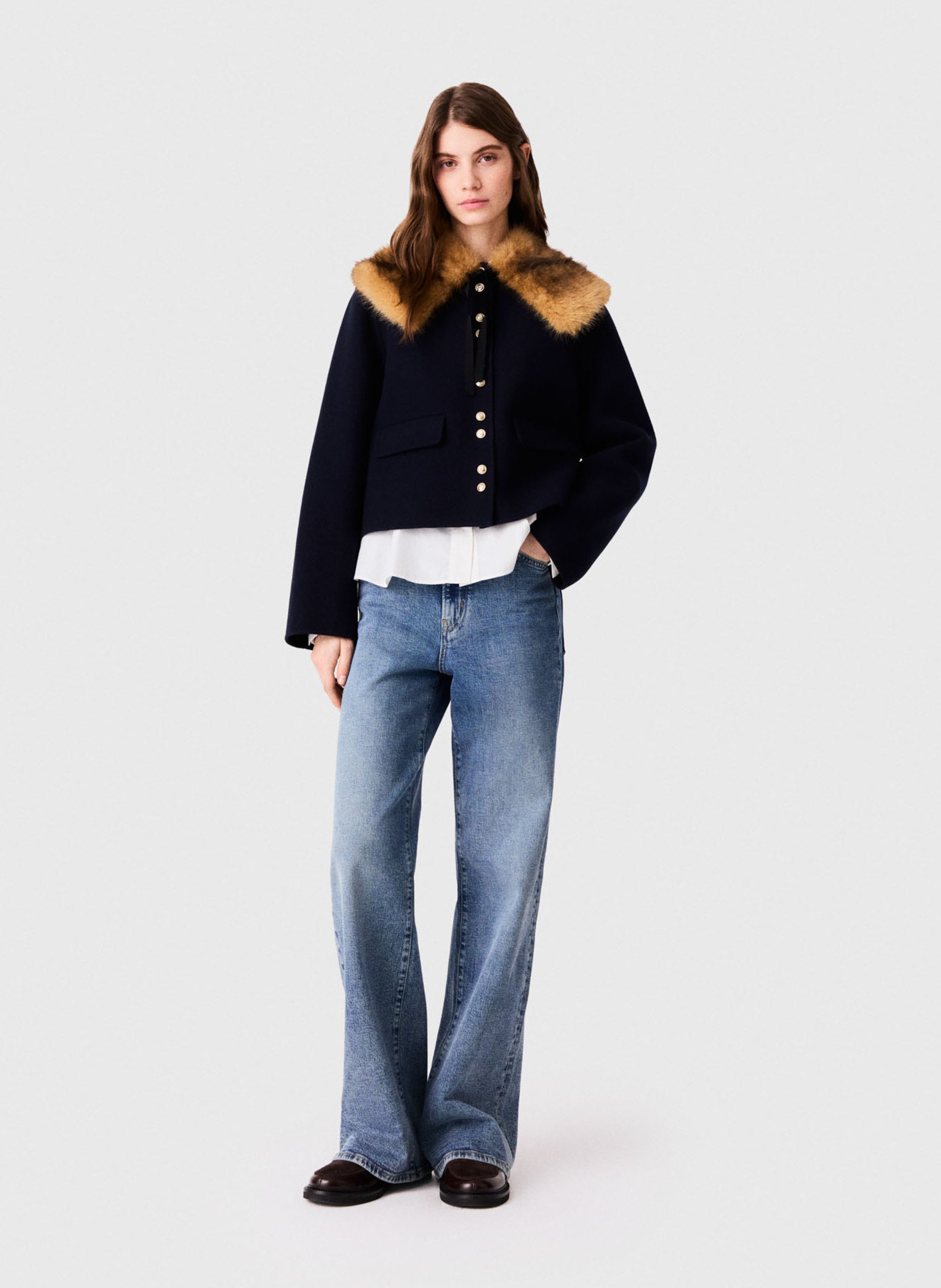 Recht vest met afneembare kraag van gemengde wol MAJE Blauw