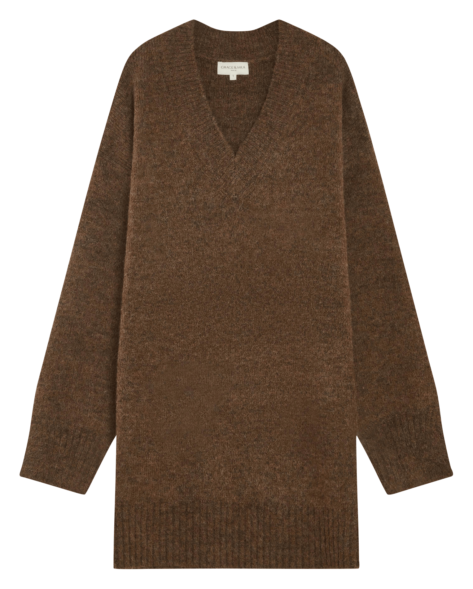 Short oversized knit dress GRACE ET MILA Brown