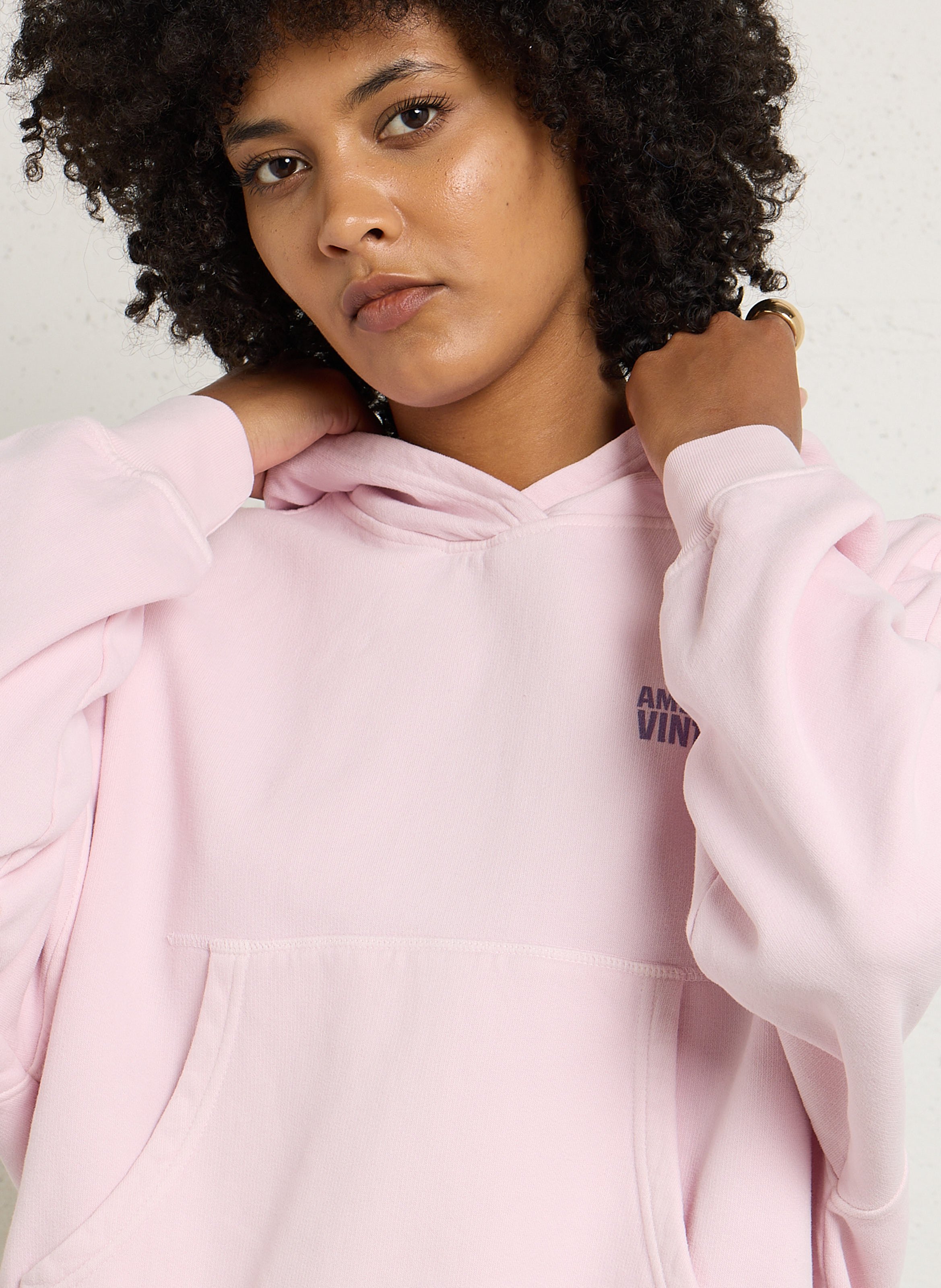 Sweat oversize à capuche en coton AMERICAN VINTAGE Rose