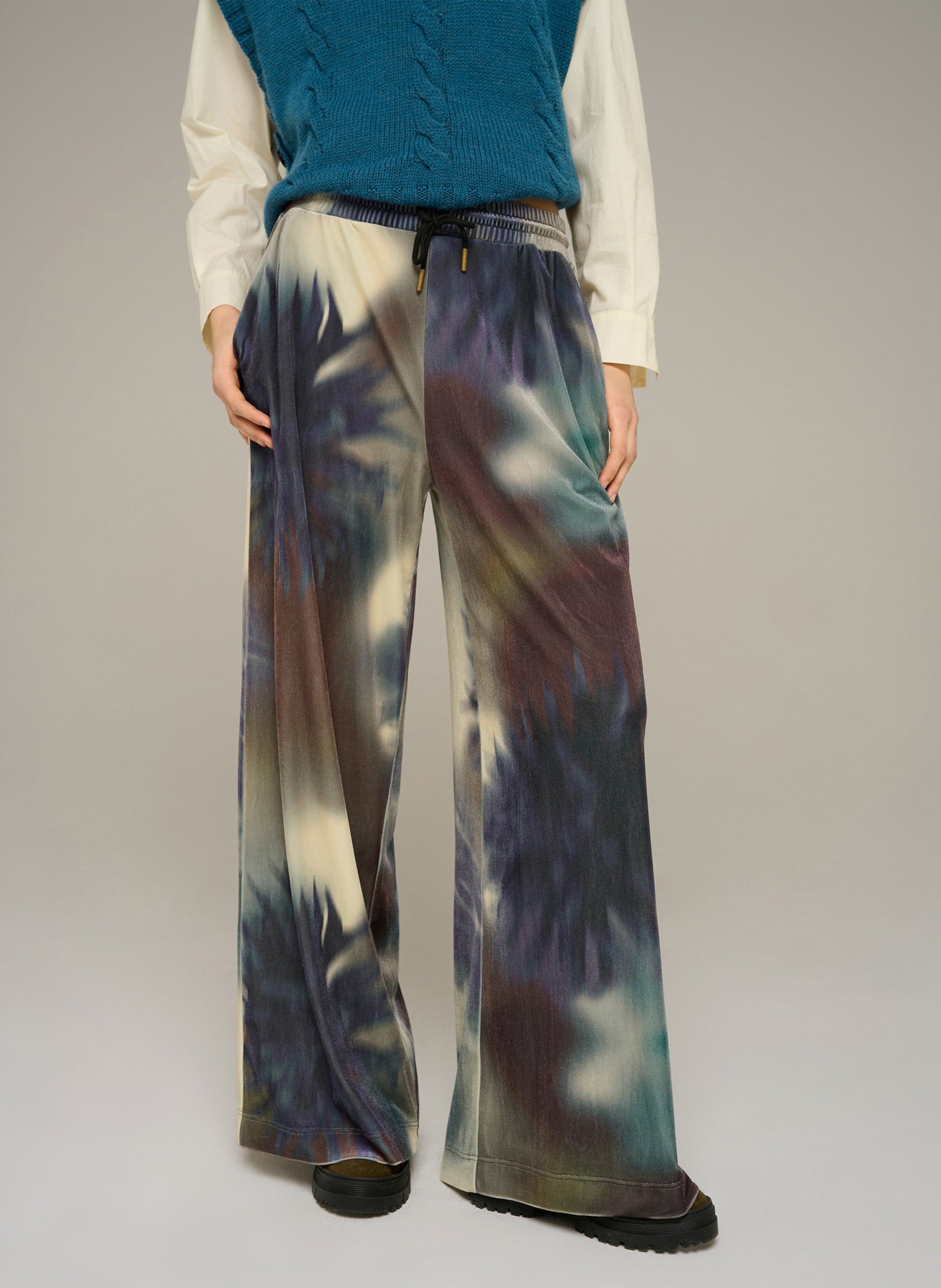 Wijde broek van velours met print COTELAC ACOTE Zwart