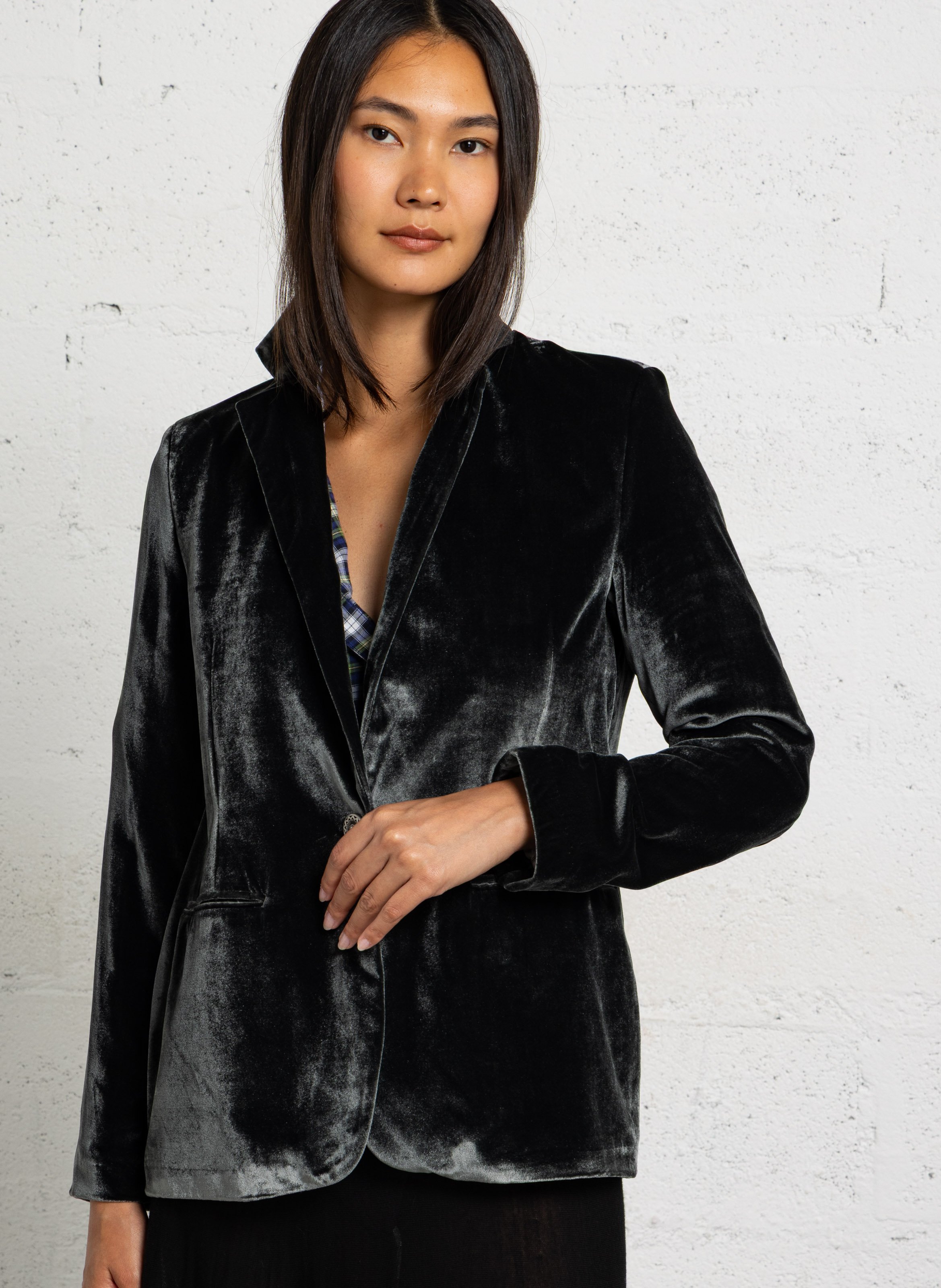 Veste blazer slim en velours DIEGA Gris