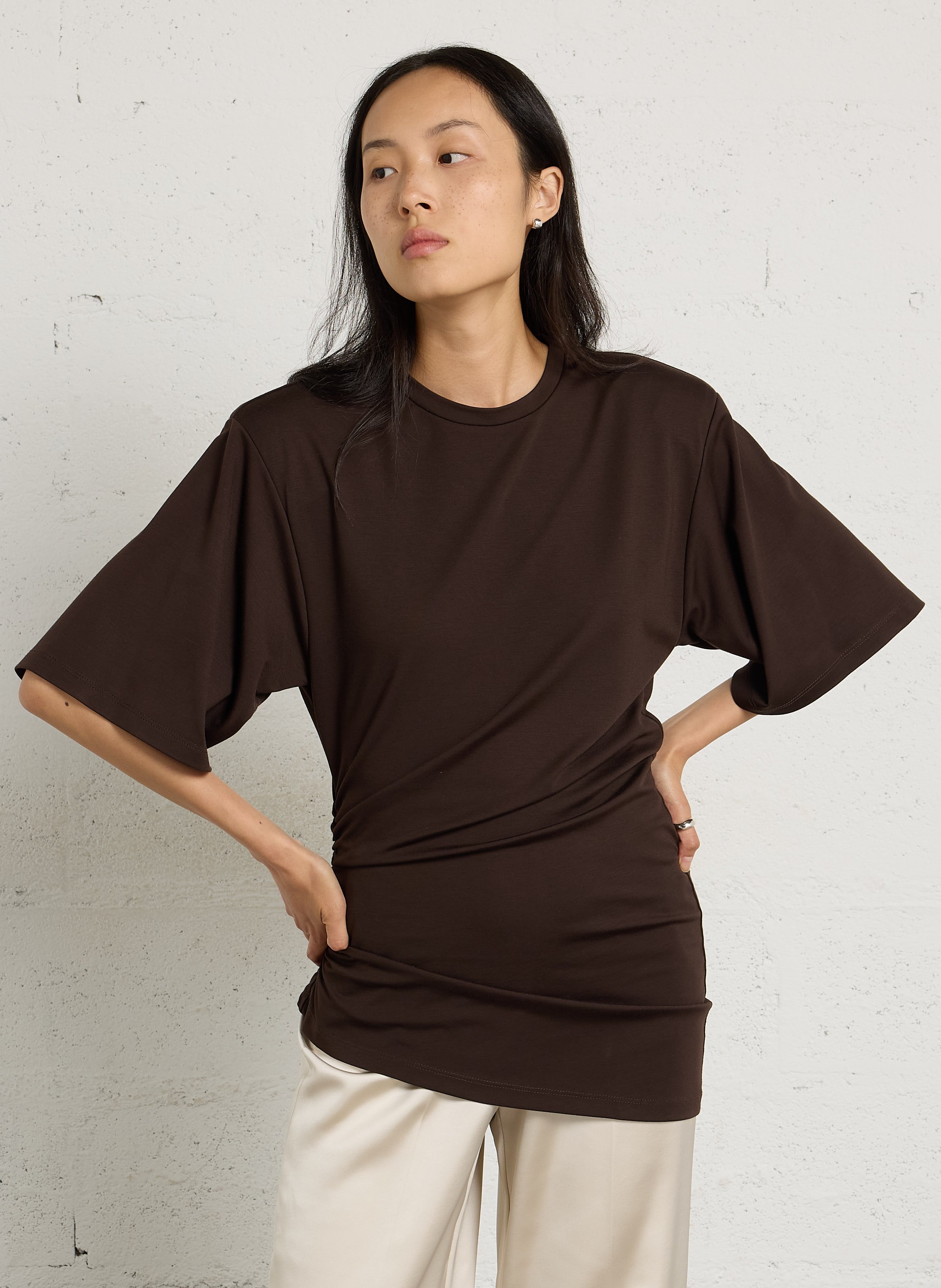 Lange T-shirt met korte mouwen en gerimpeld detail. IMPERIAL