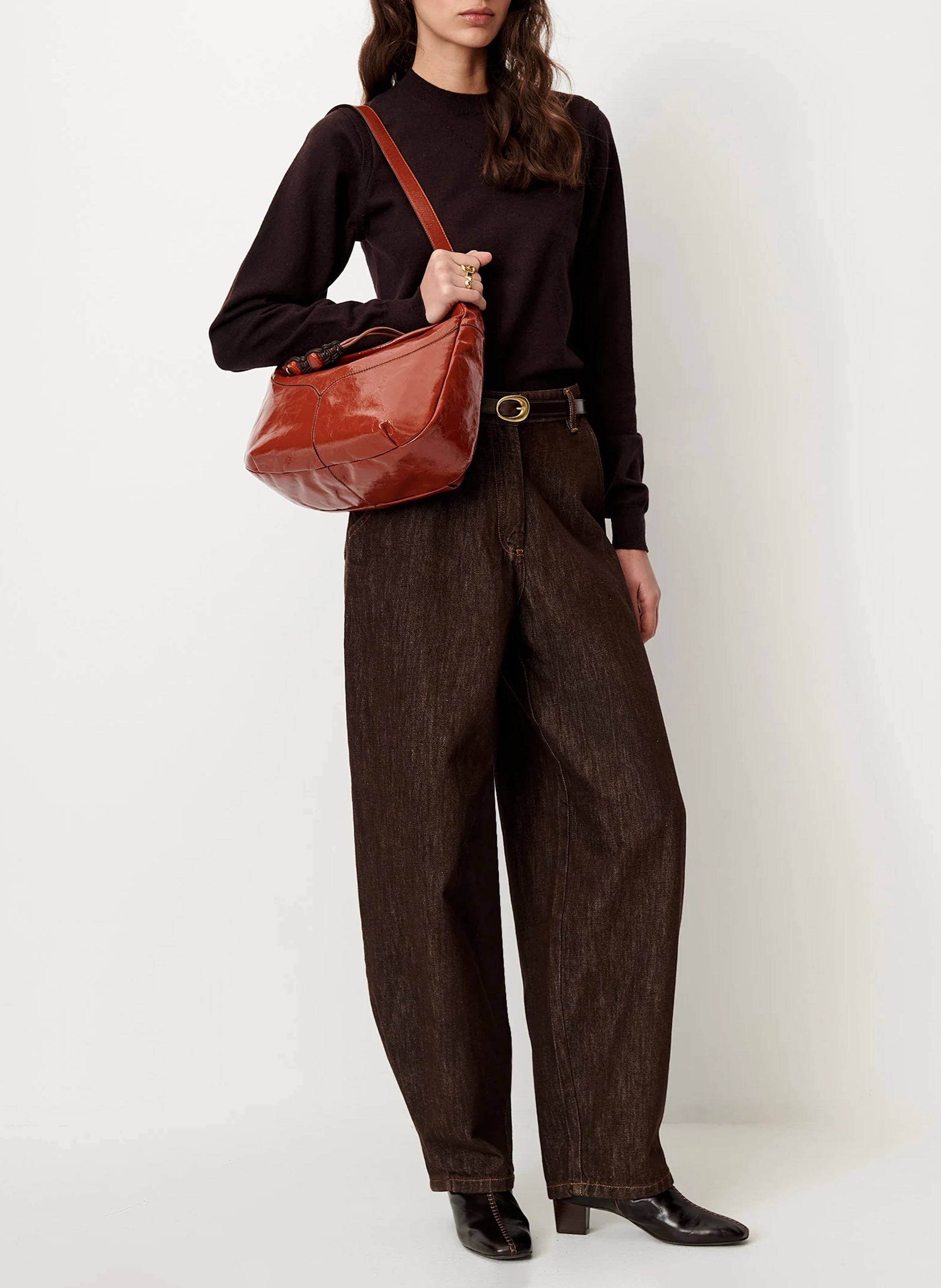 Straight-cut cotton-blend sweater with round neck SESSUN Brown