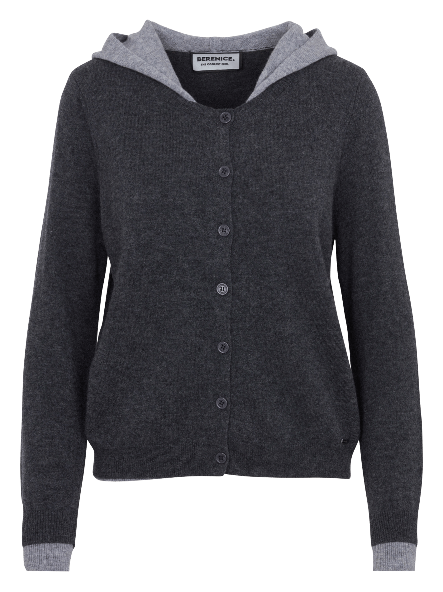 Cardigan droit col v superposé à capuche en laine BERENICE