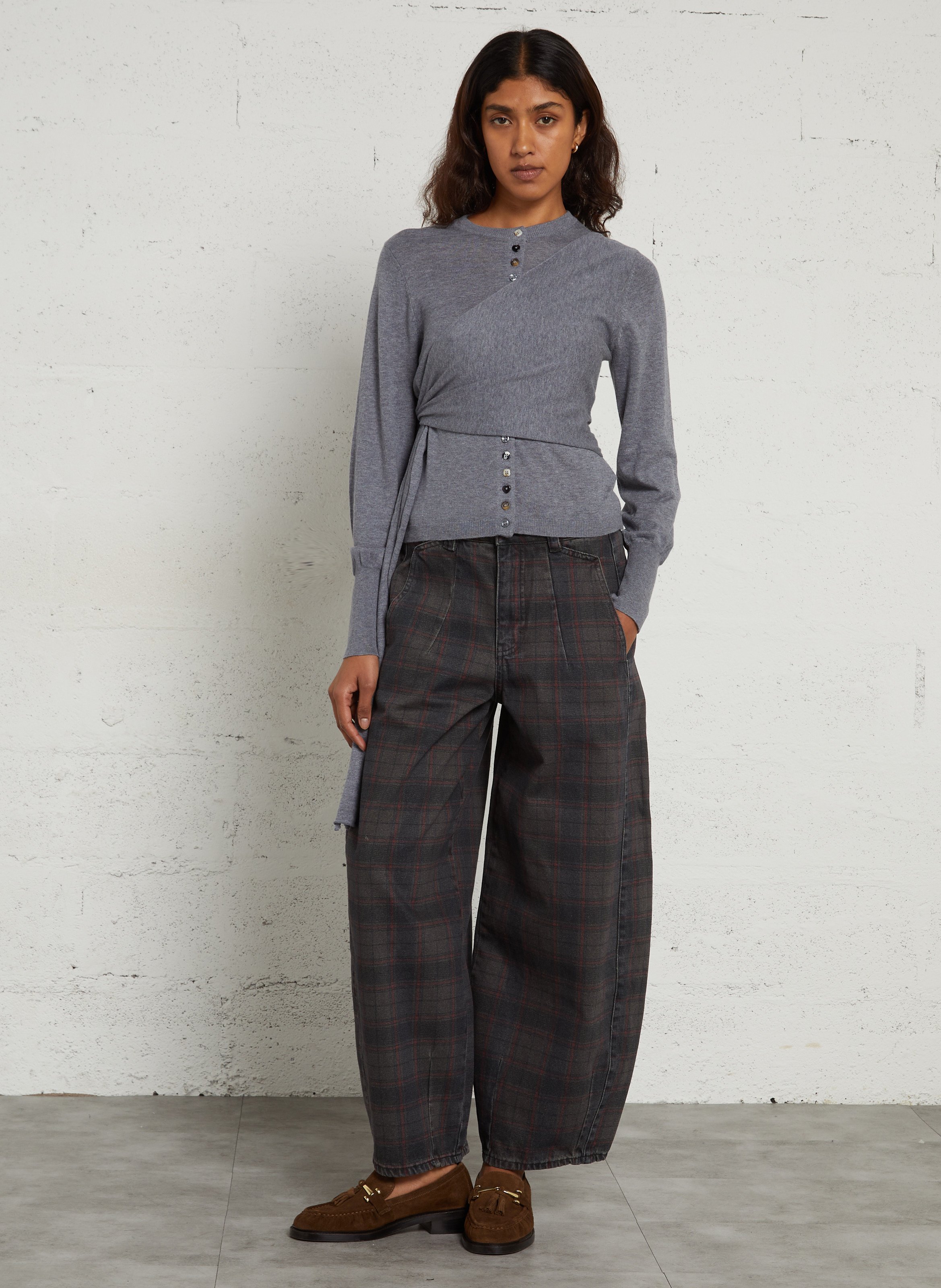 Wide-leg cotton plaid jeans DAMSON MADDER Multicolored