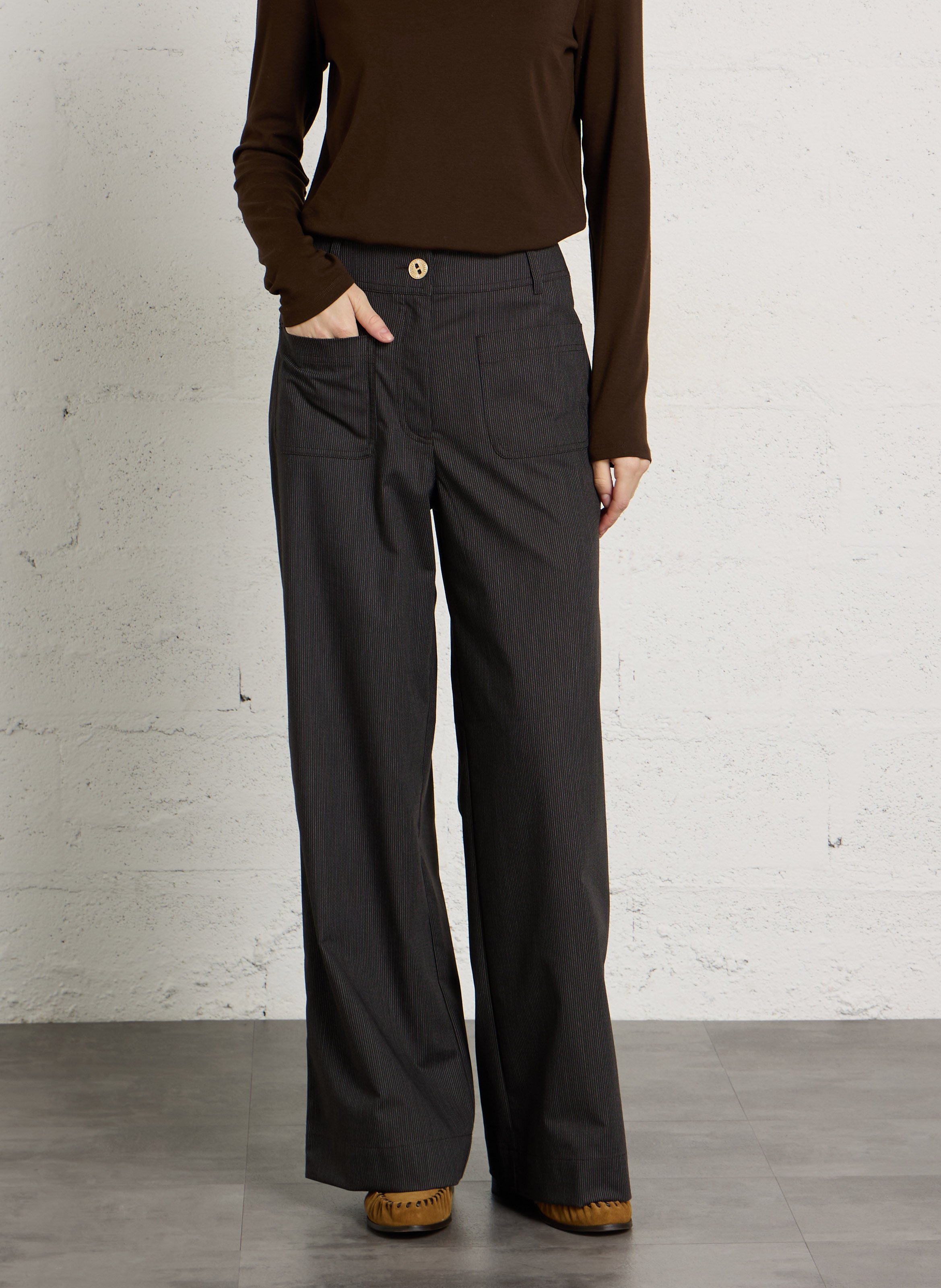 High-rise flared cotton-blend jeans SESSUN Brown