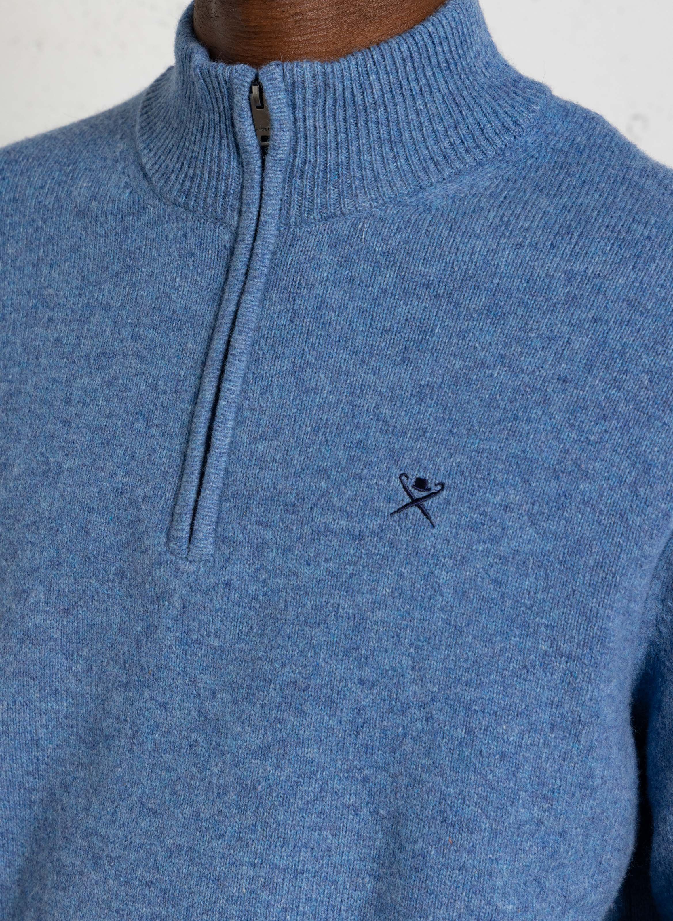 Pull droit col camionneur en laine HACKETT Bleu