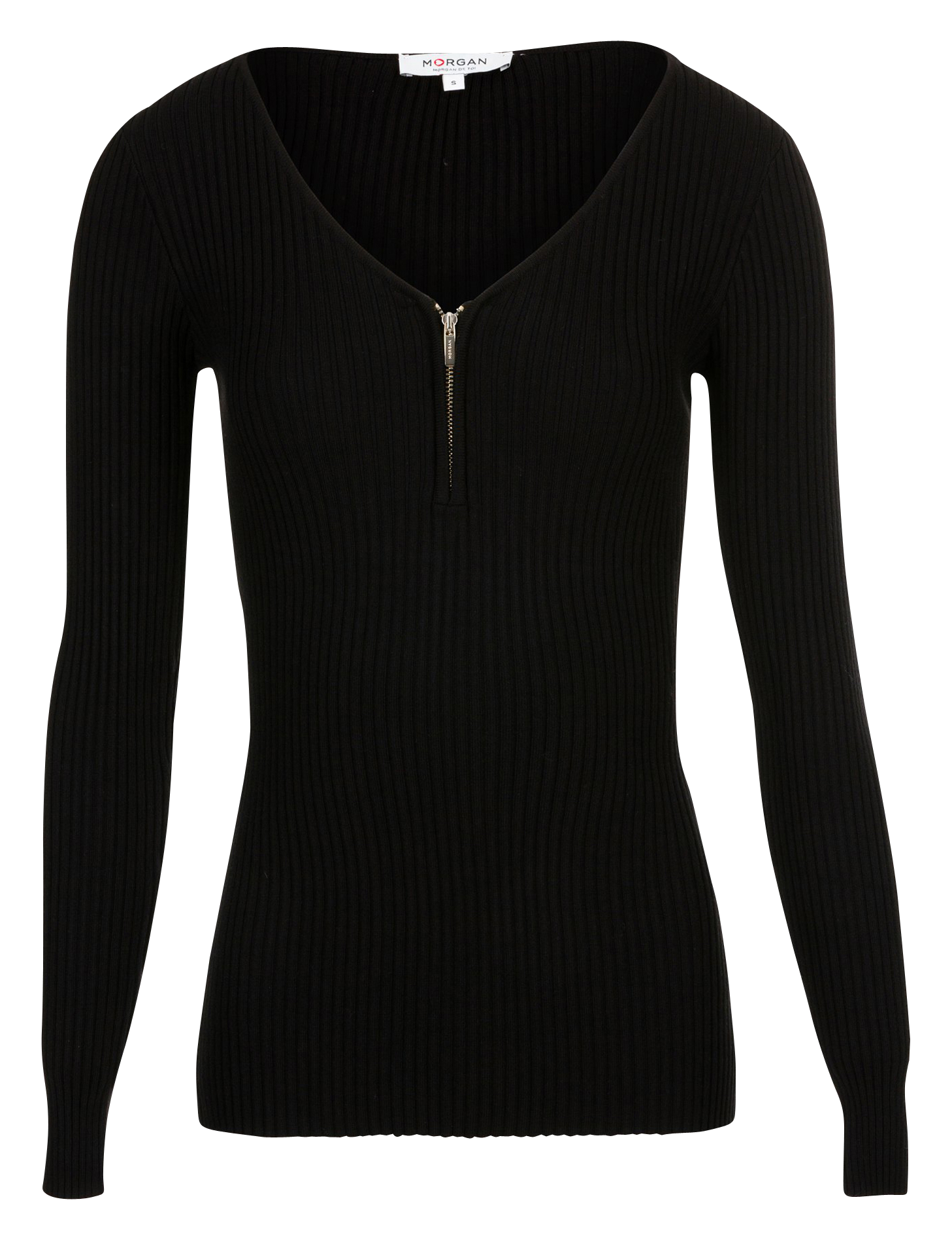 Trui van ribtricot met V-hals en rits MORGAN Zwart