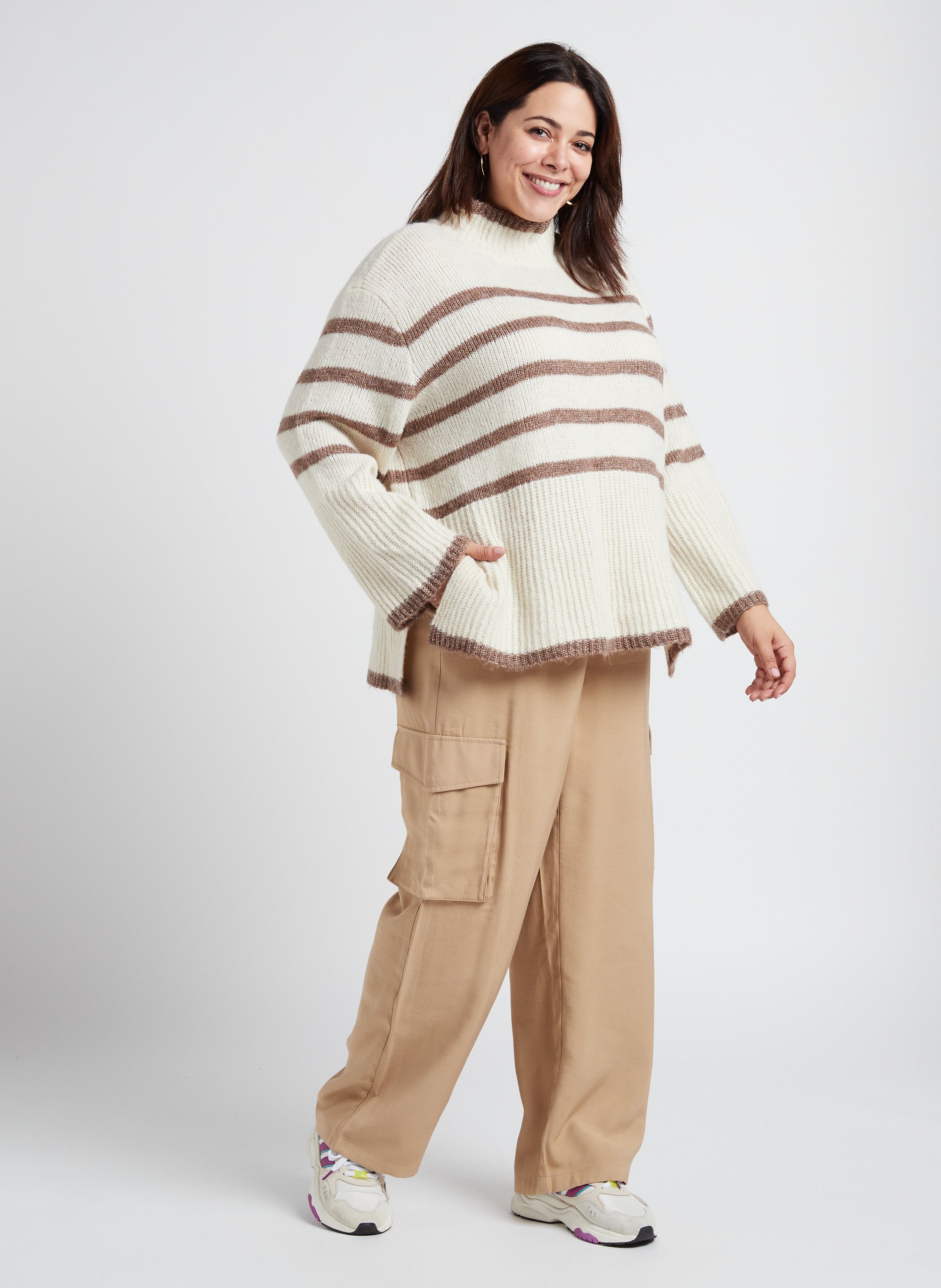 Pull col montant à rayures  VERO MODA CURVE Beige