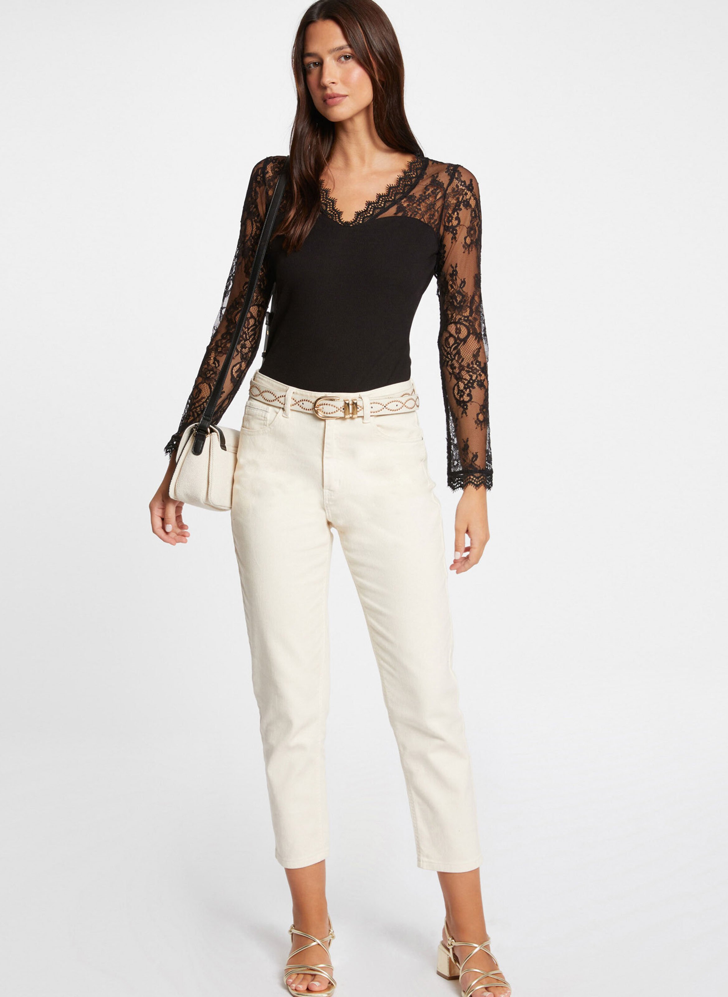 Tee-shirt manches longues à dentelle MORGAN Noir