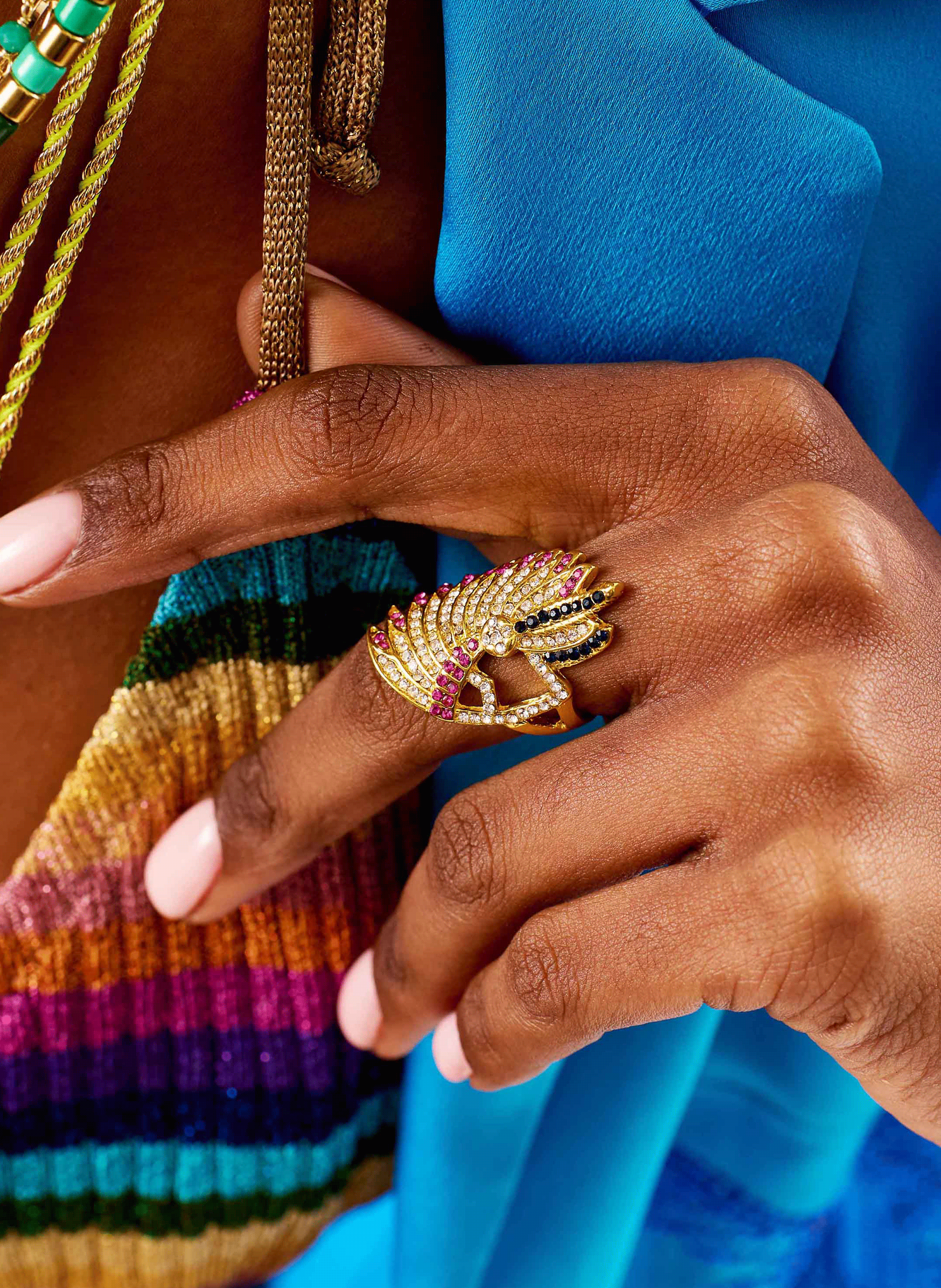 Ring with central cabochon and rhinestones HIPANEMA Multicolored