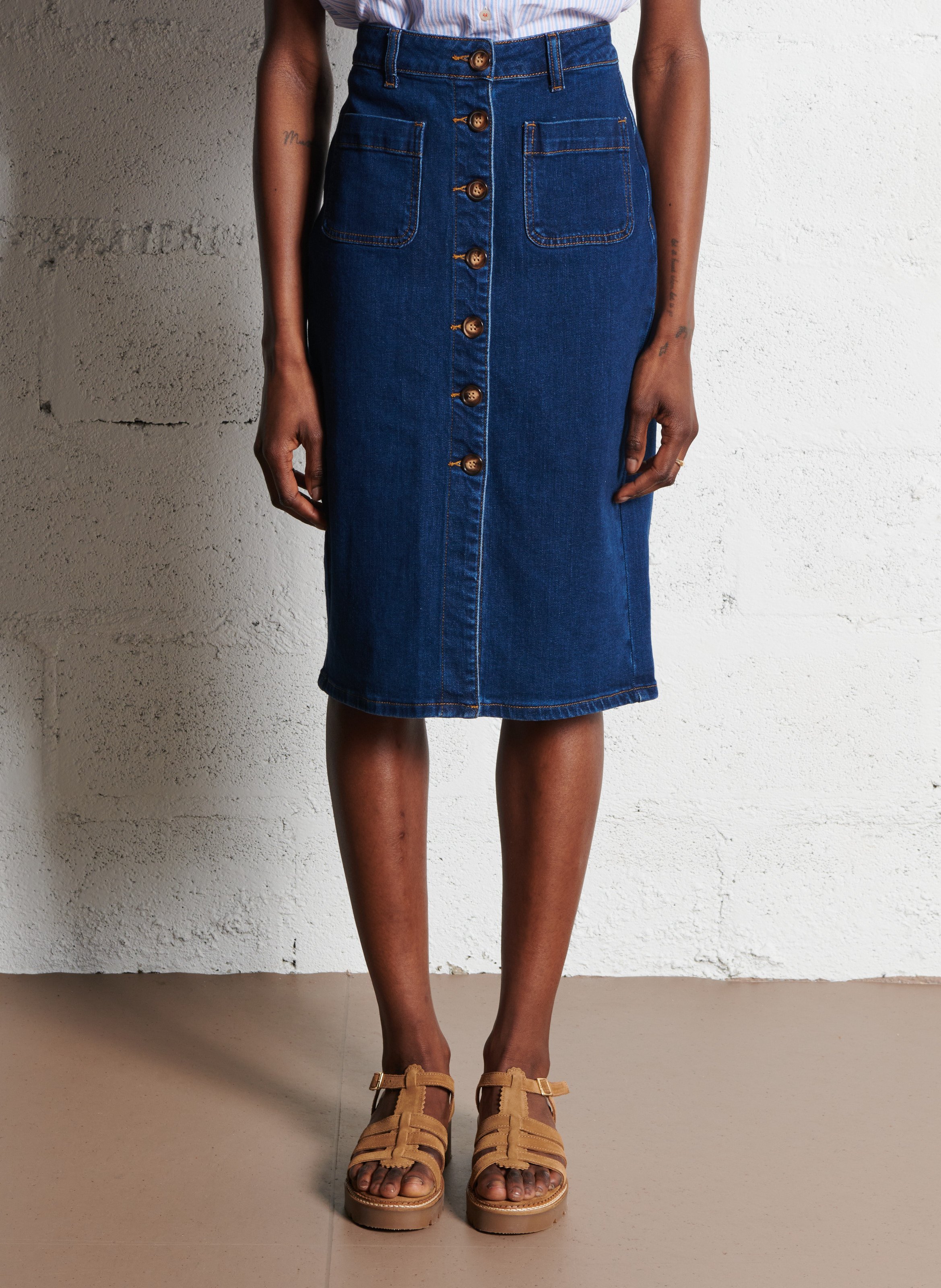 Kokerrok van gemengd katoendenim LA PETITE ETOILE Jeans onbewerkt