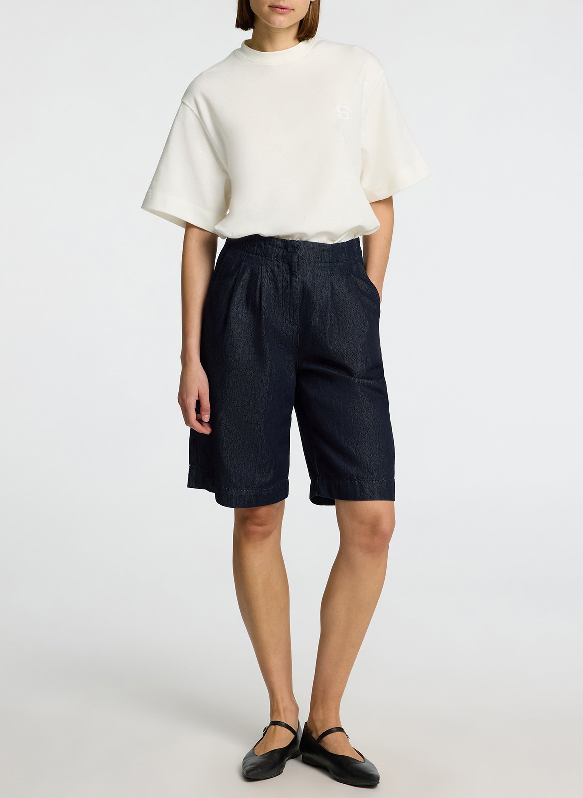 Bermuda droit en coton bio mélangé SELECTED Bleu