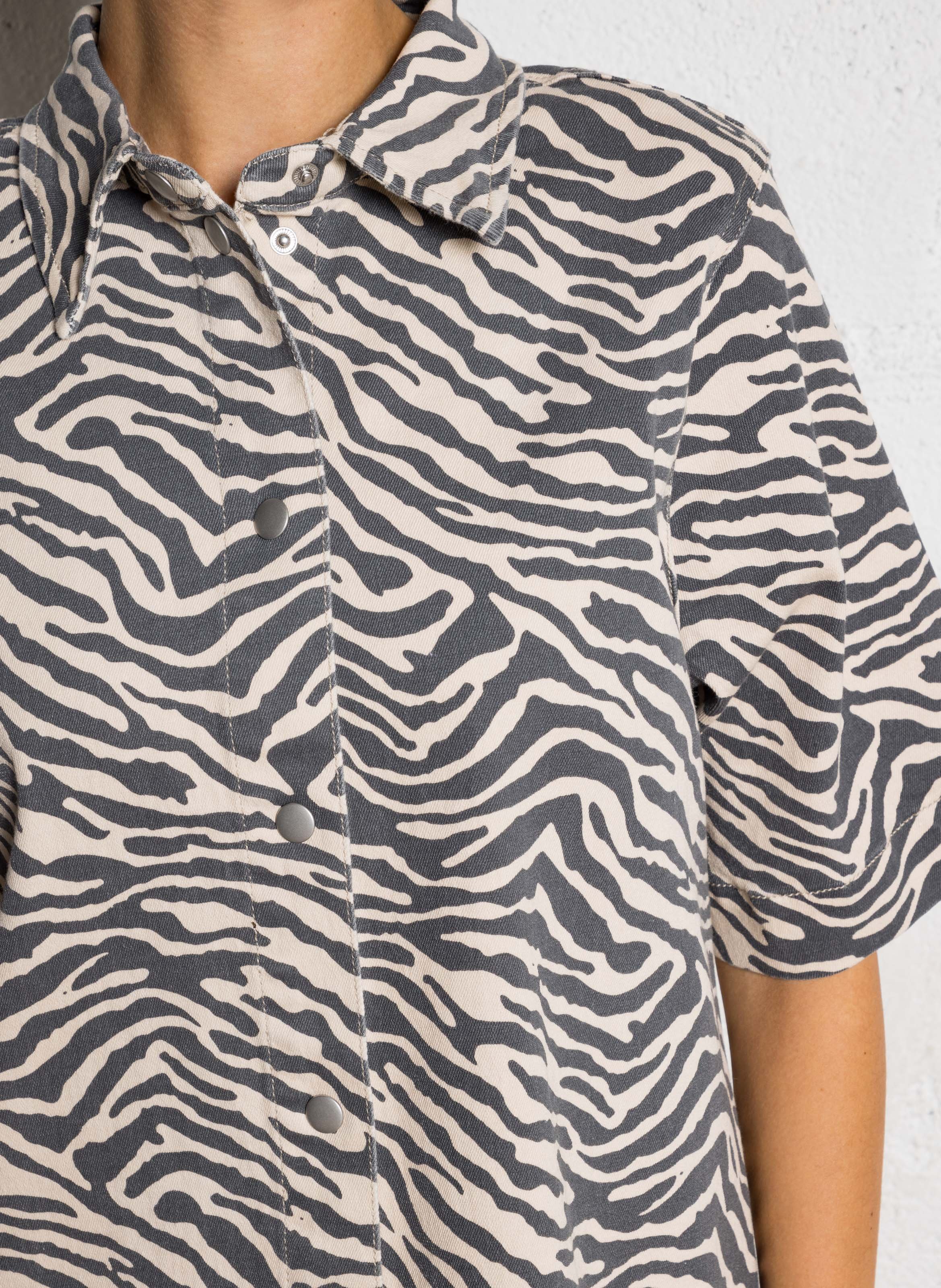 Abito corto collo classico in misto cotone Beige