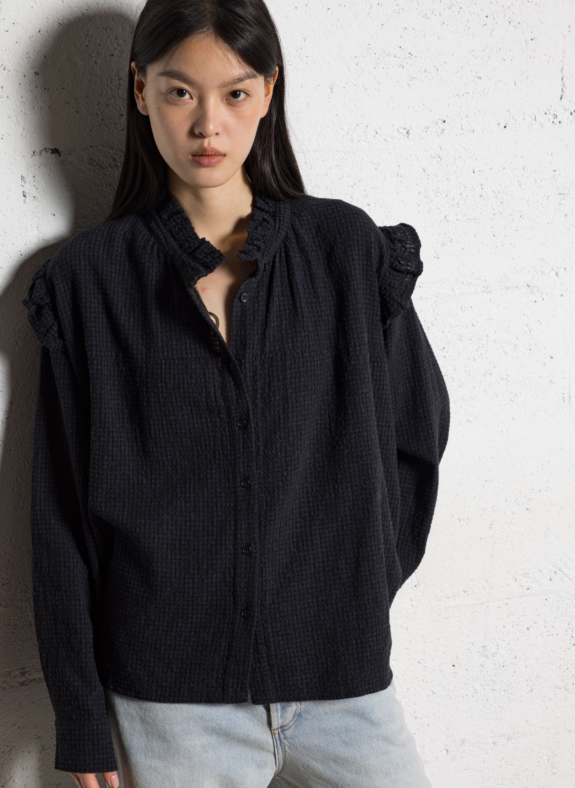 Victorian collar blouse in blended cotton MAISON HOTEL Black