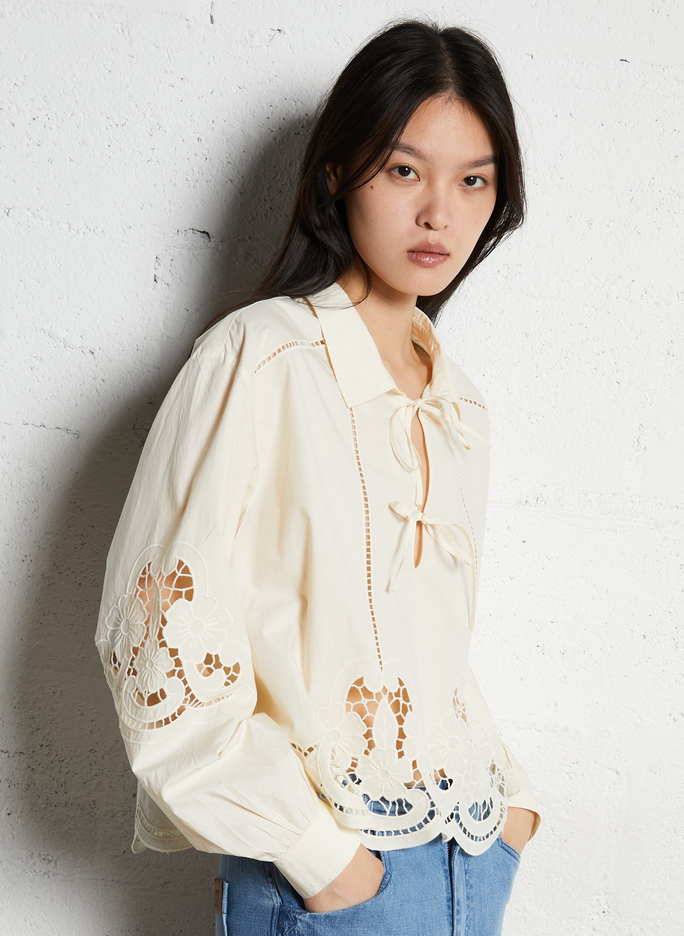 Cotton shirt collar blouse LOUISE MISHA Beige